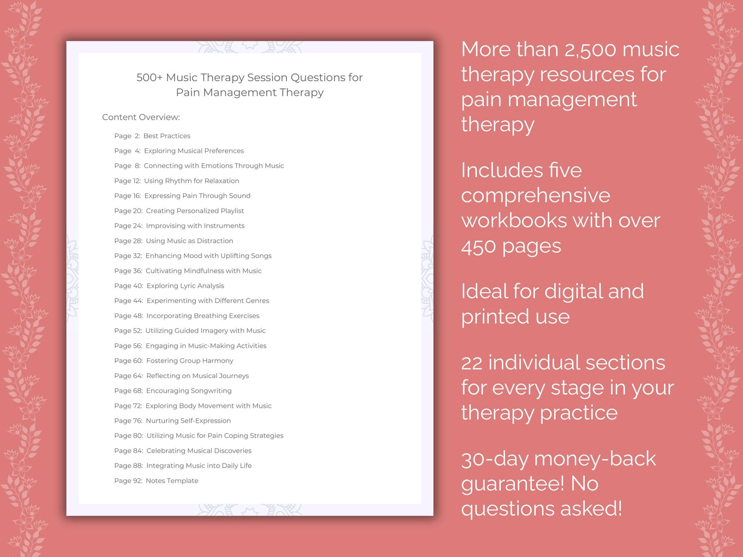 Pain Management Music Therapy Therapist Worksheets