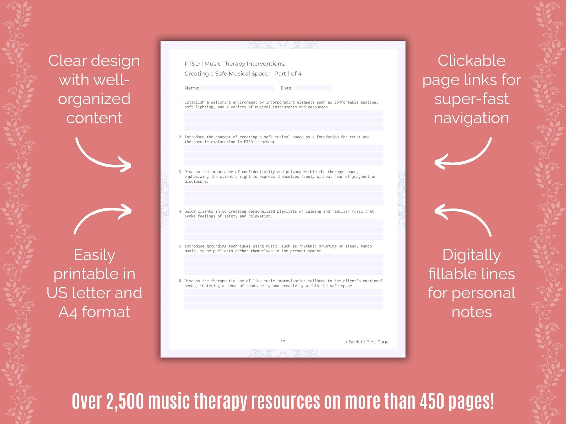 Post-Traumatic Stress Disorder (PTSD) Music Therapy Counseling Templates