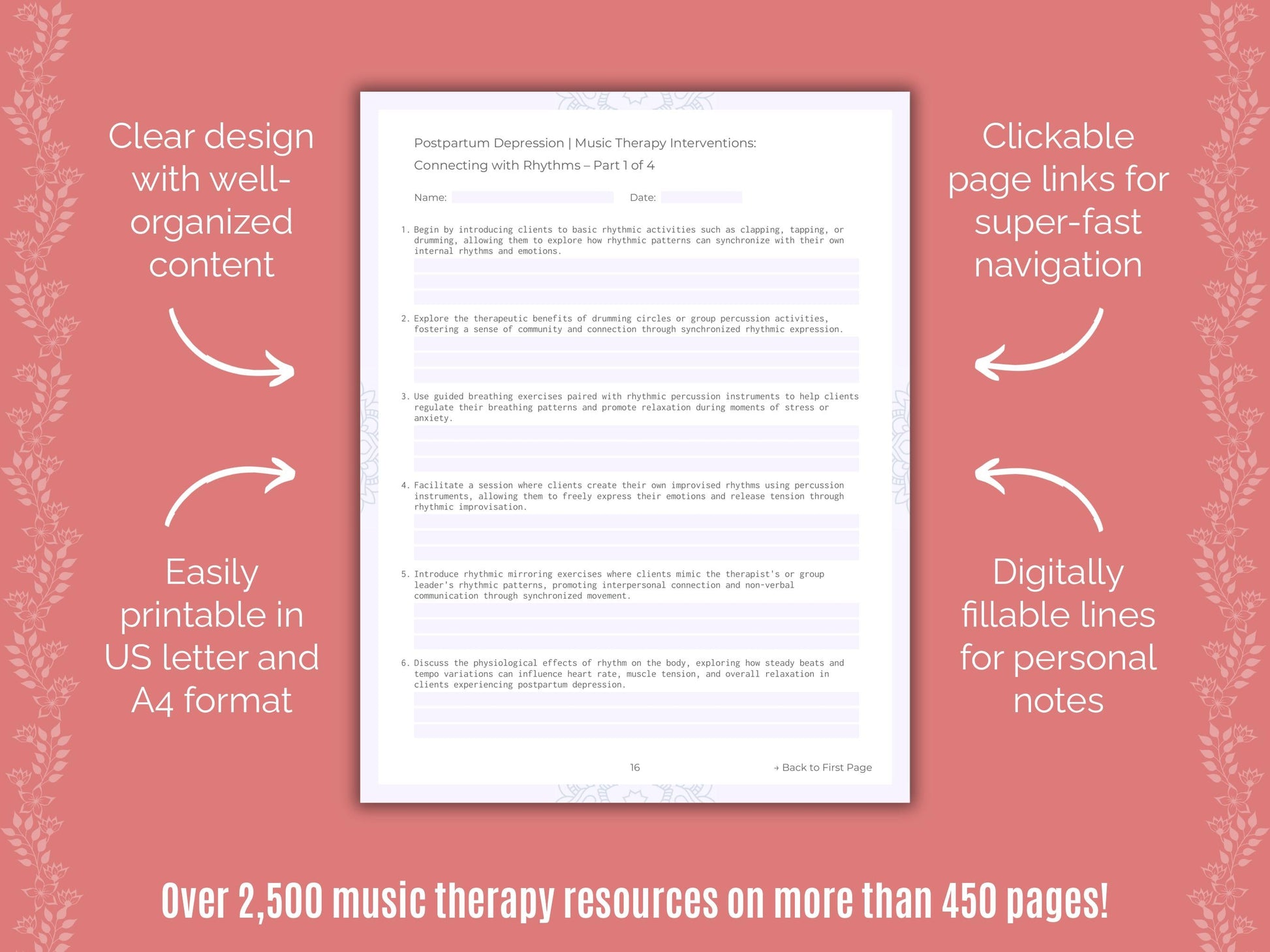 Postpartum Depression Music Therapy Counseling Templates