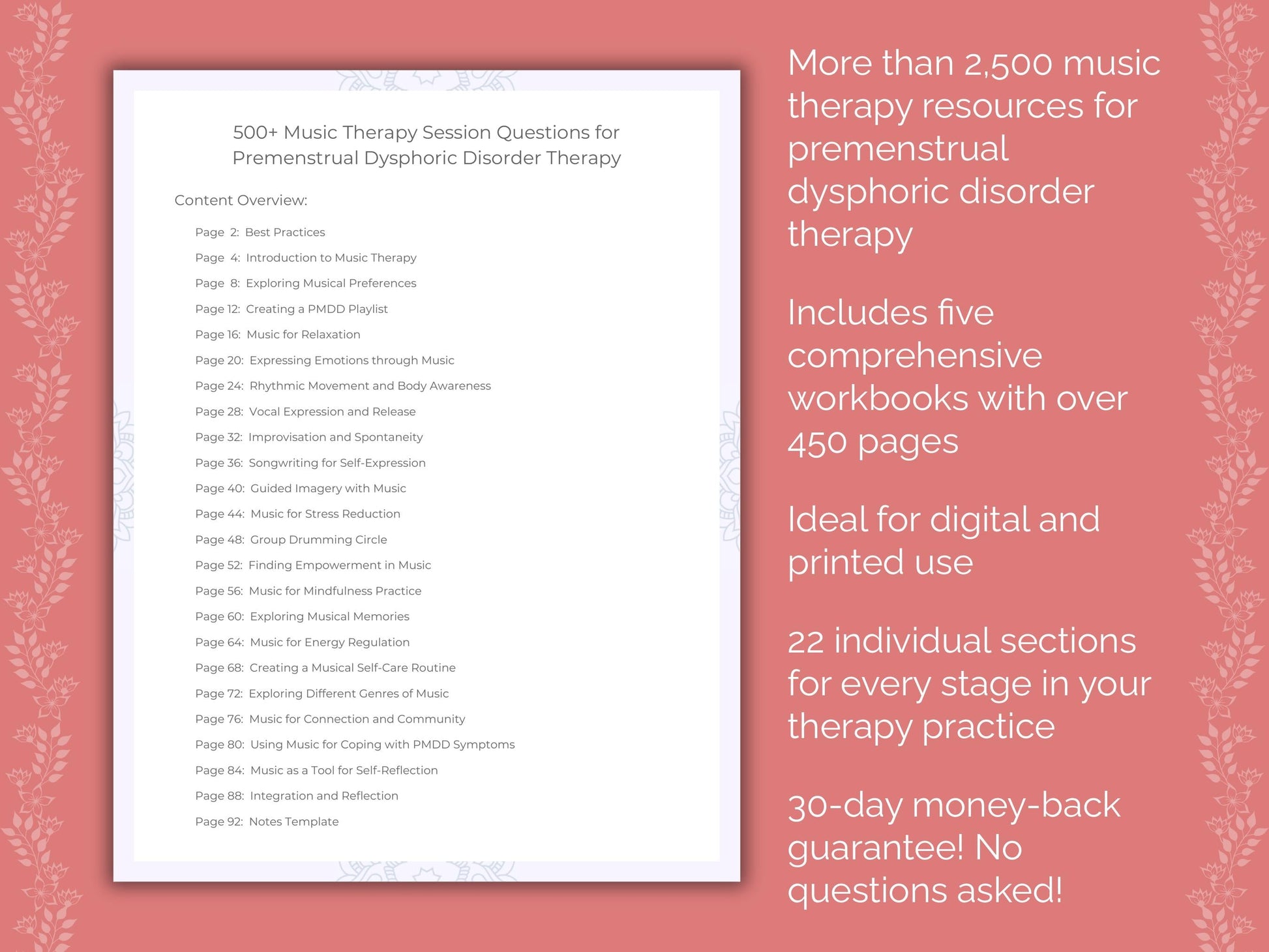 Premenstrual Dysphoric Disorder Music Therapy Therapist Worksheets