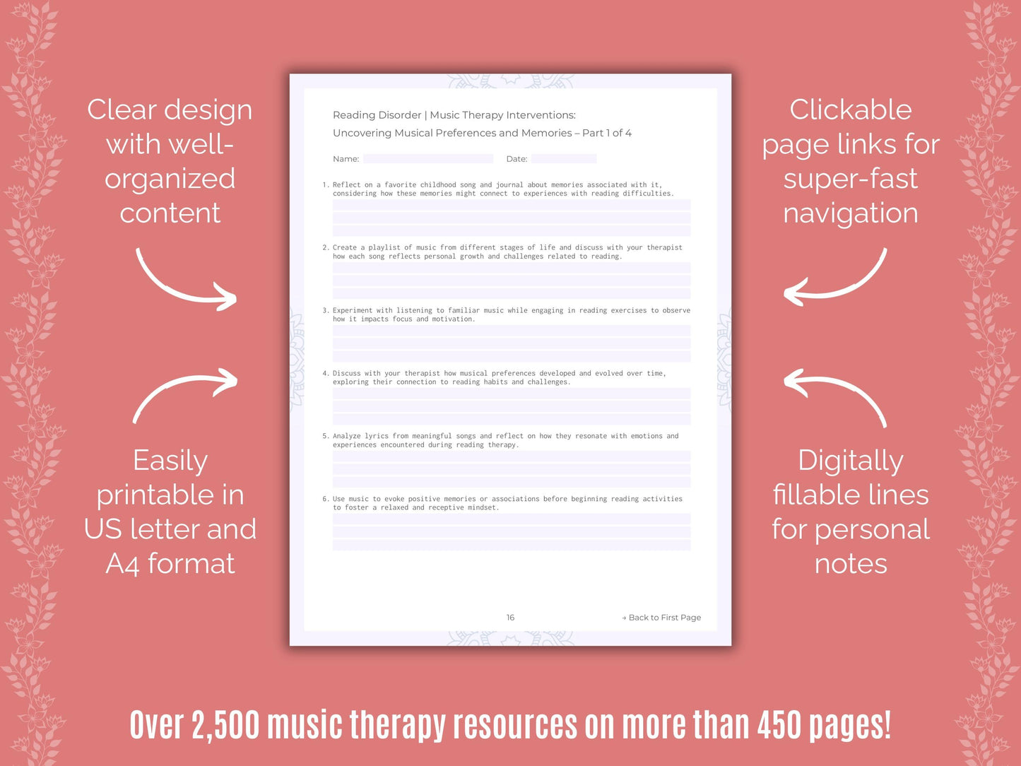 Reading Disorder Music Therapy Counseling Templates