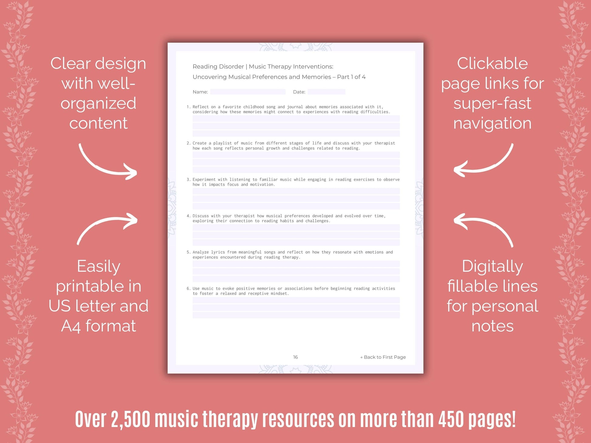 Reading Disorder Music Therapy Counseling Templates