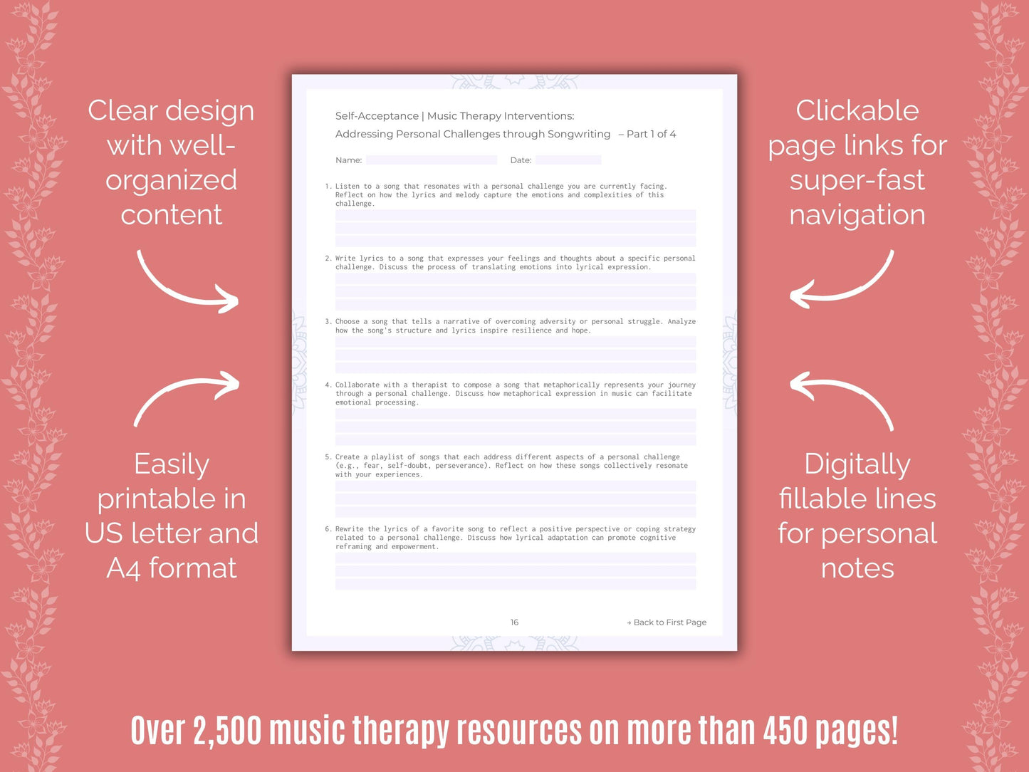 Self-Acceptance Music Therapy Counseling Templates