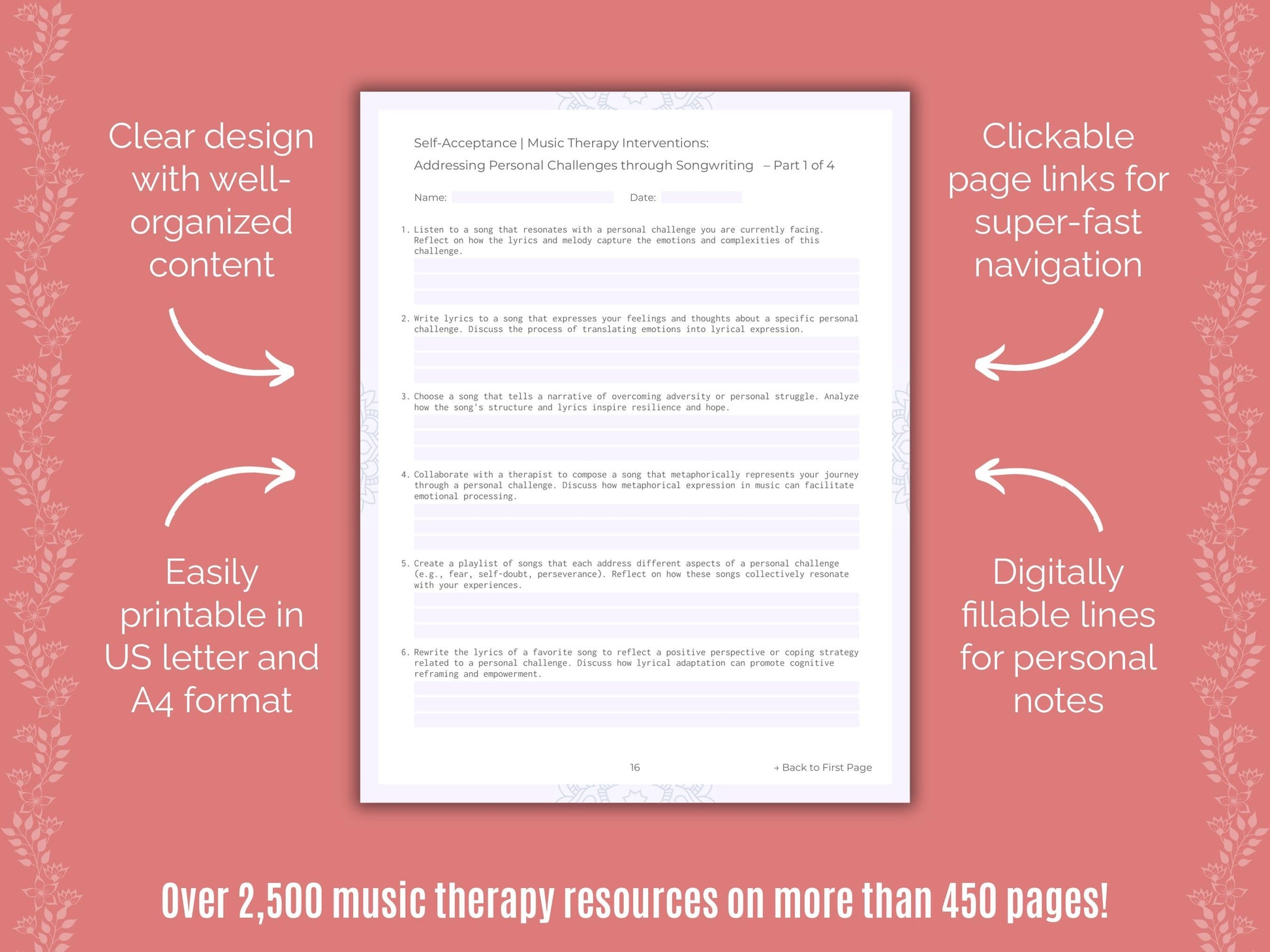 Self-Acceptance Music Therapy Counseling Templates