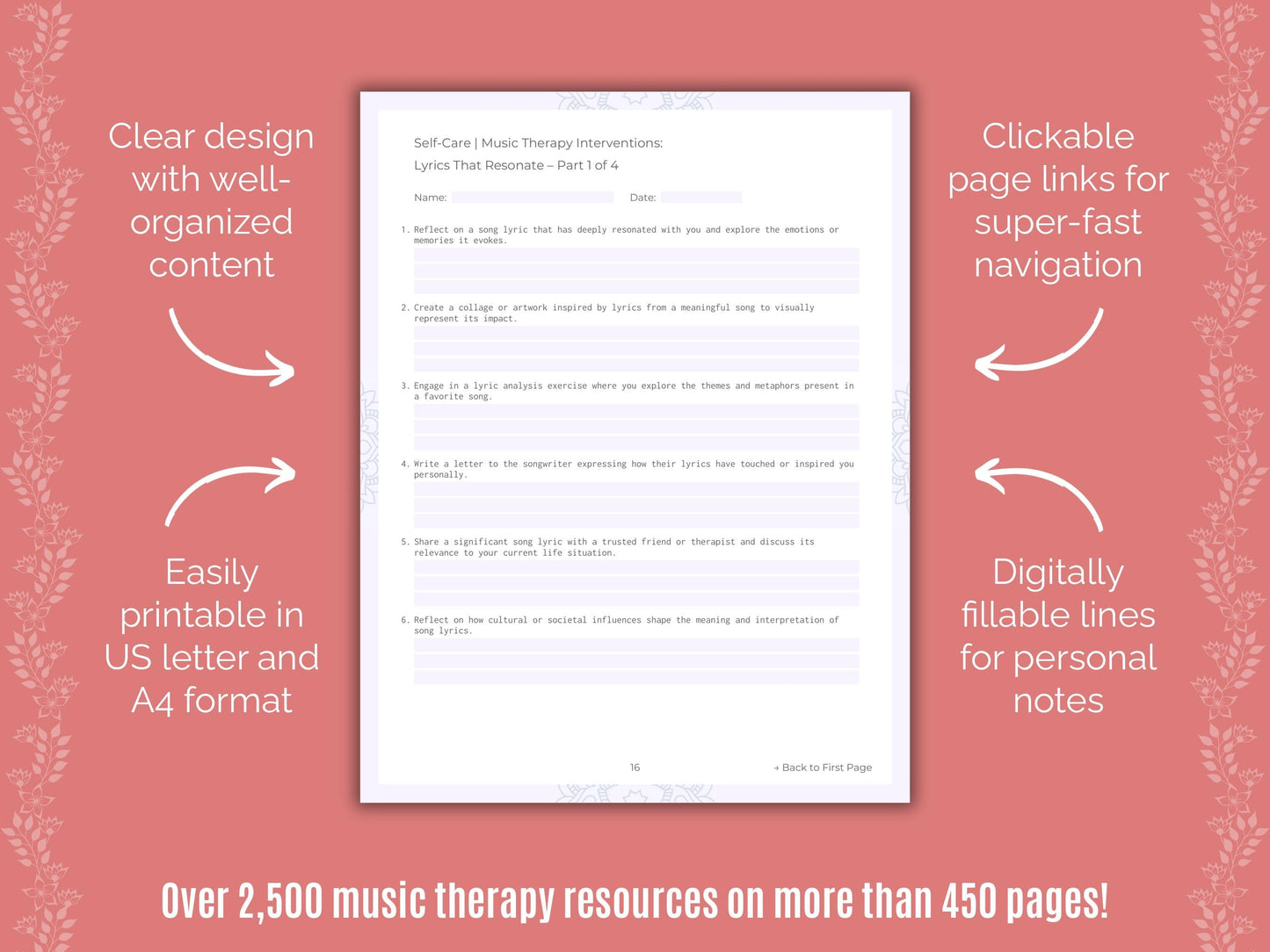Self-Care Music Therapy Counseling Templates