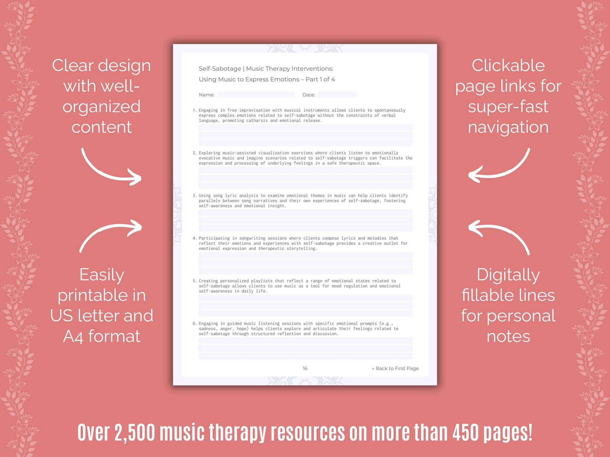 Self-Sabotage Music Therapy Counseling Templates