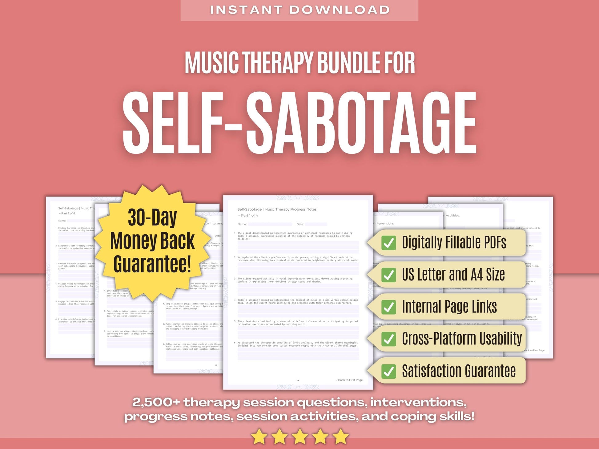 Self-Sabotage Music Therapy Psychology Workbooks