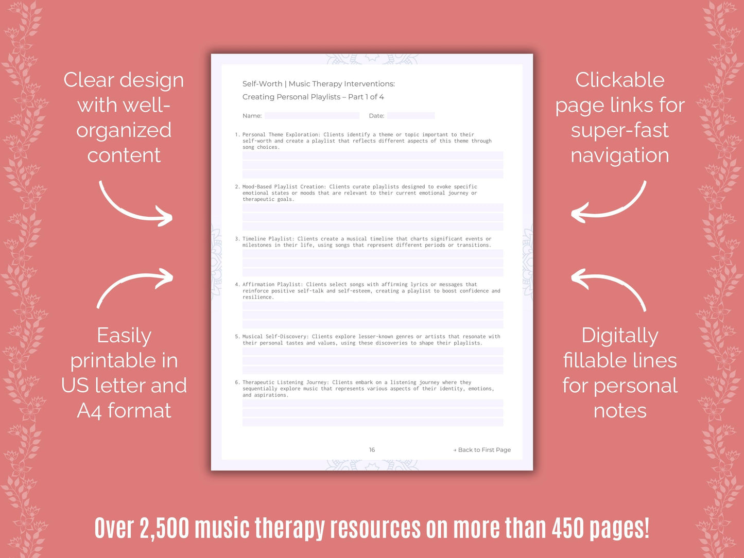 Self-Worth Music Therapy Counseling Templates