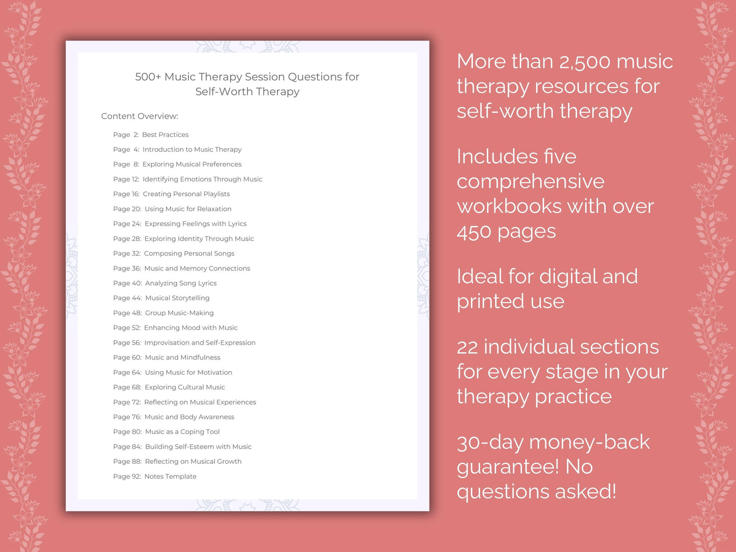 Self-Worth Music Therapy Therapist Worksheets