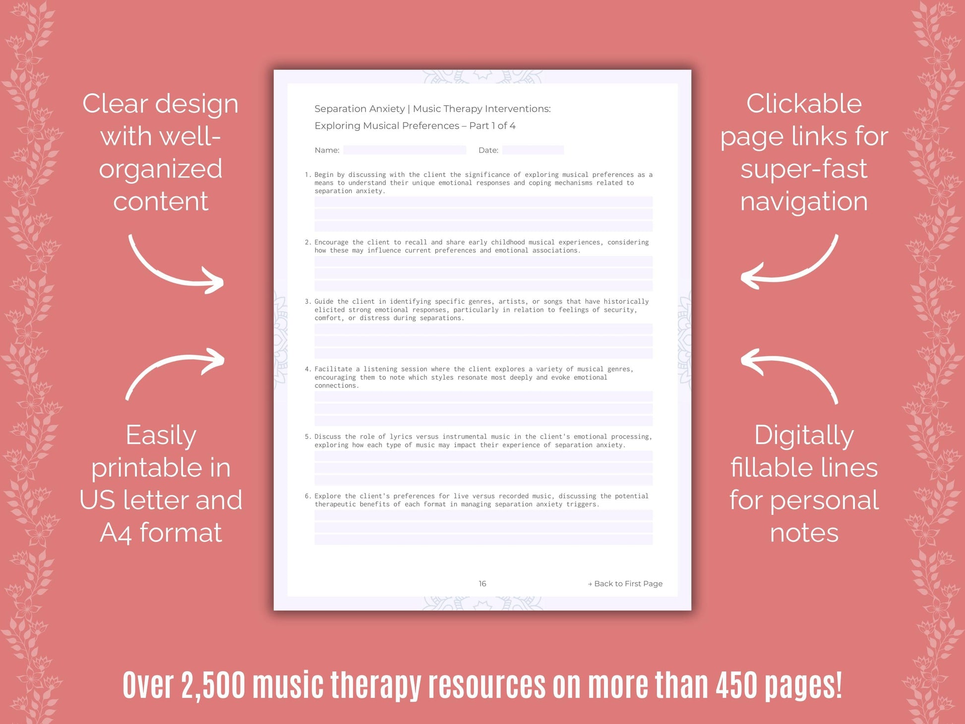 Separation Anxiety Music Therapy Counseling Templates