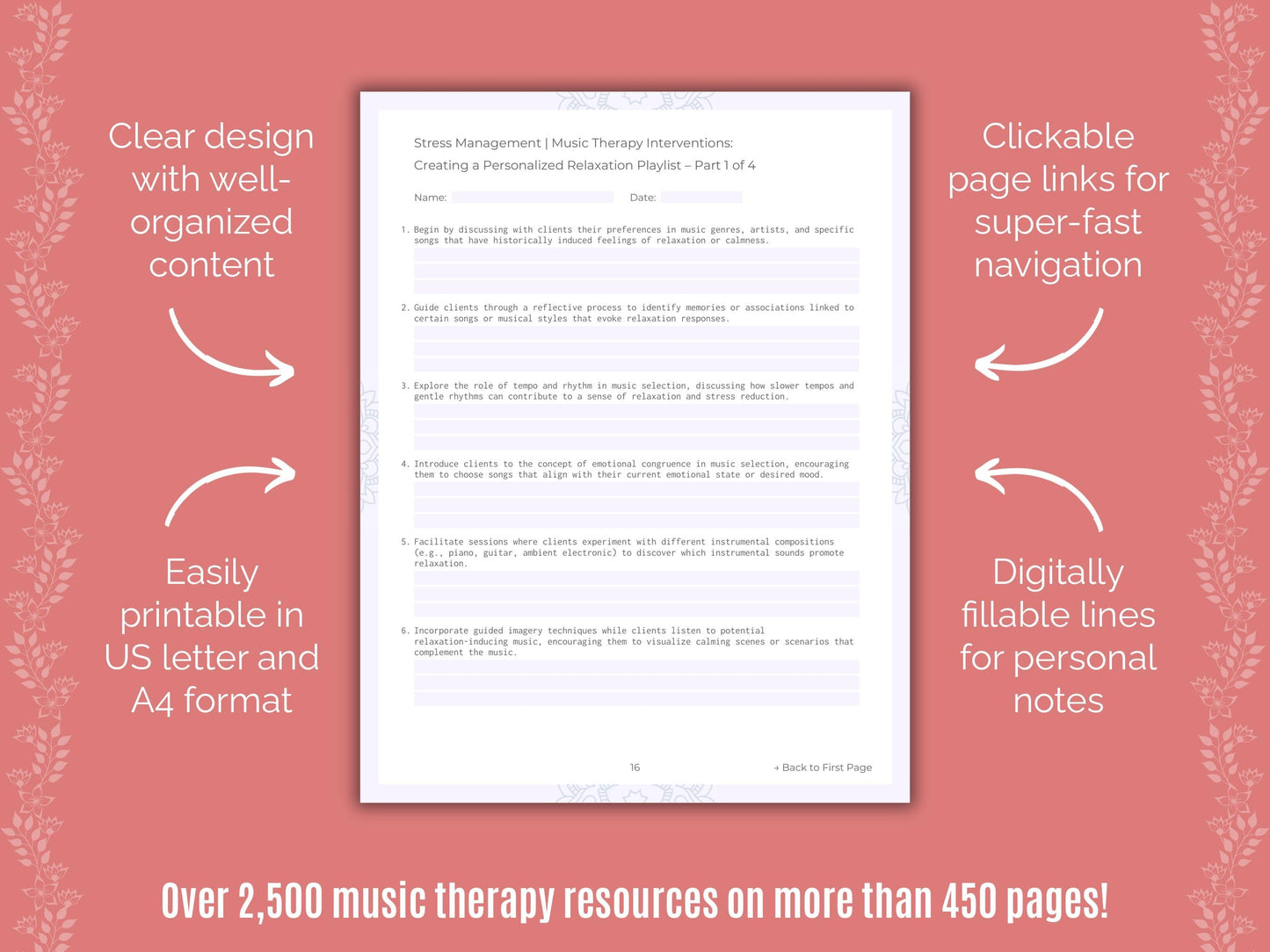 Stress Management Music Therapy Counseling Templates