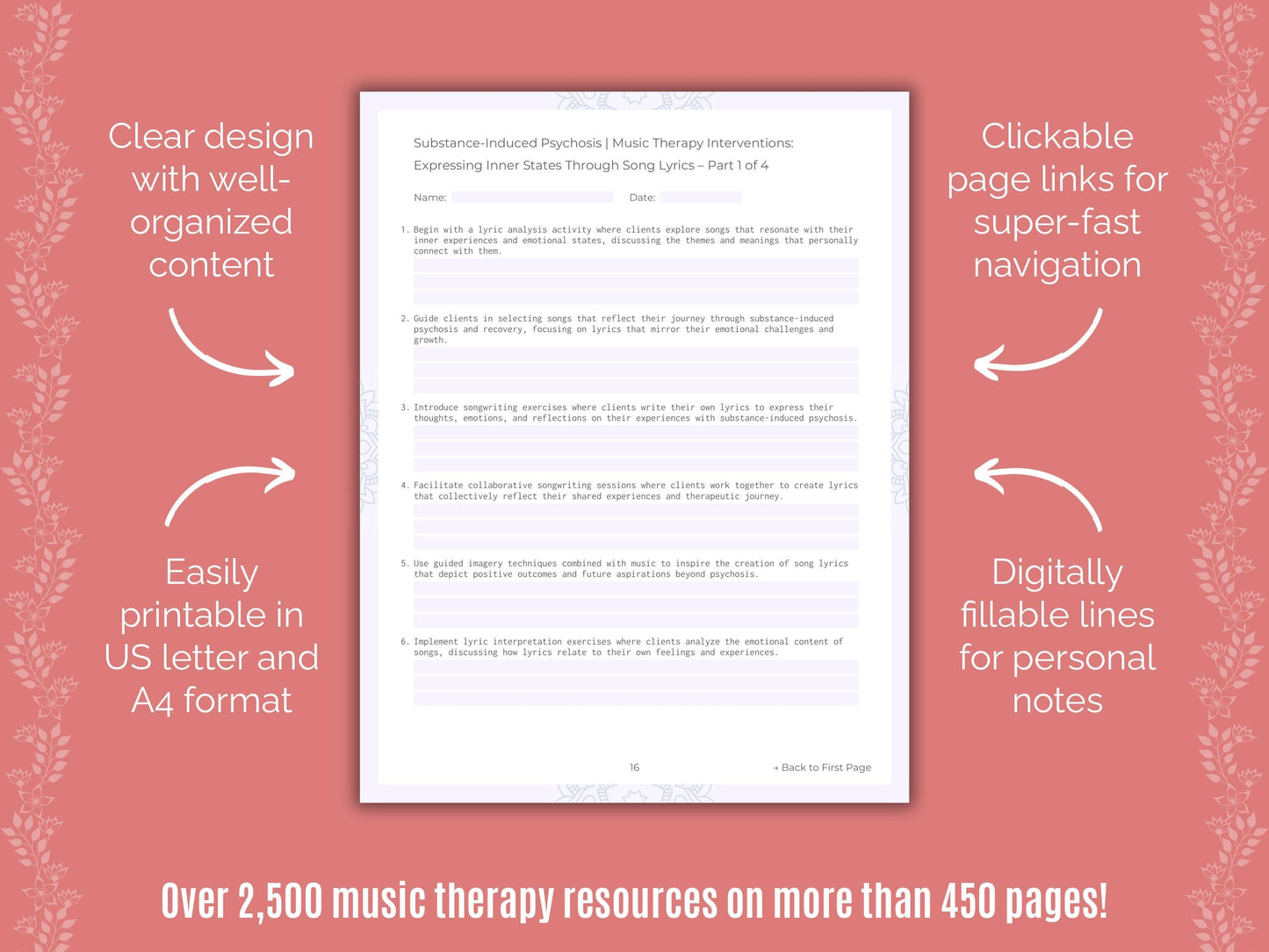 Substance-Induced Psychosis Music Therapy Counseling Templates