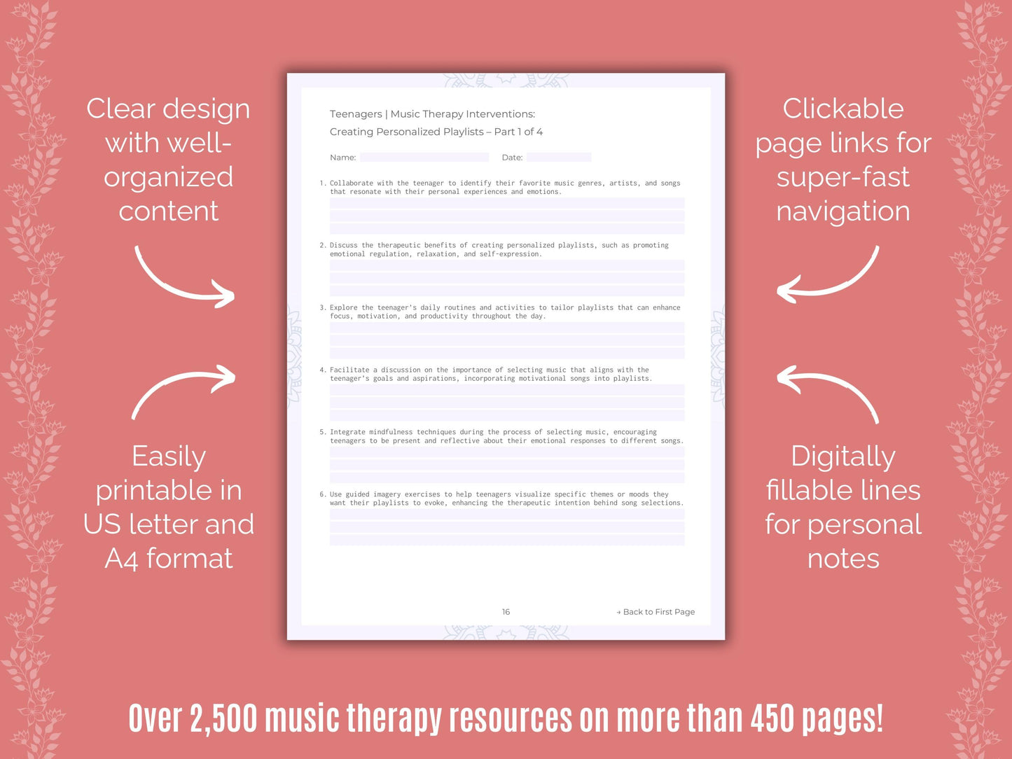 Teenagers Music Therapy Counseling Templates