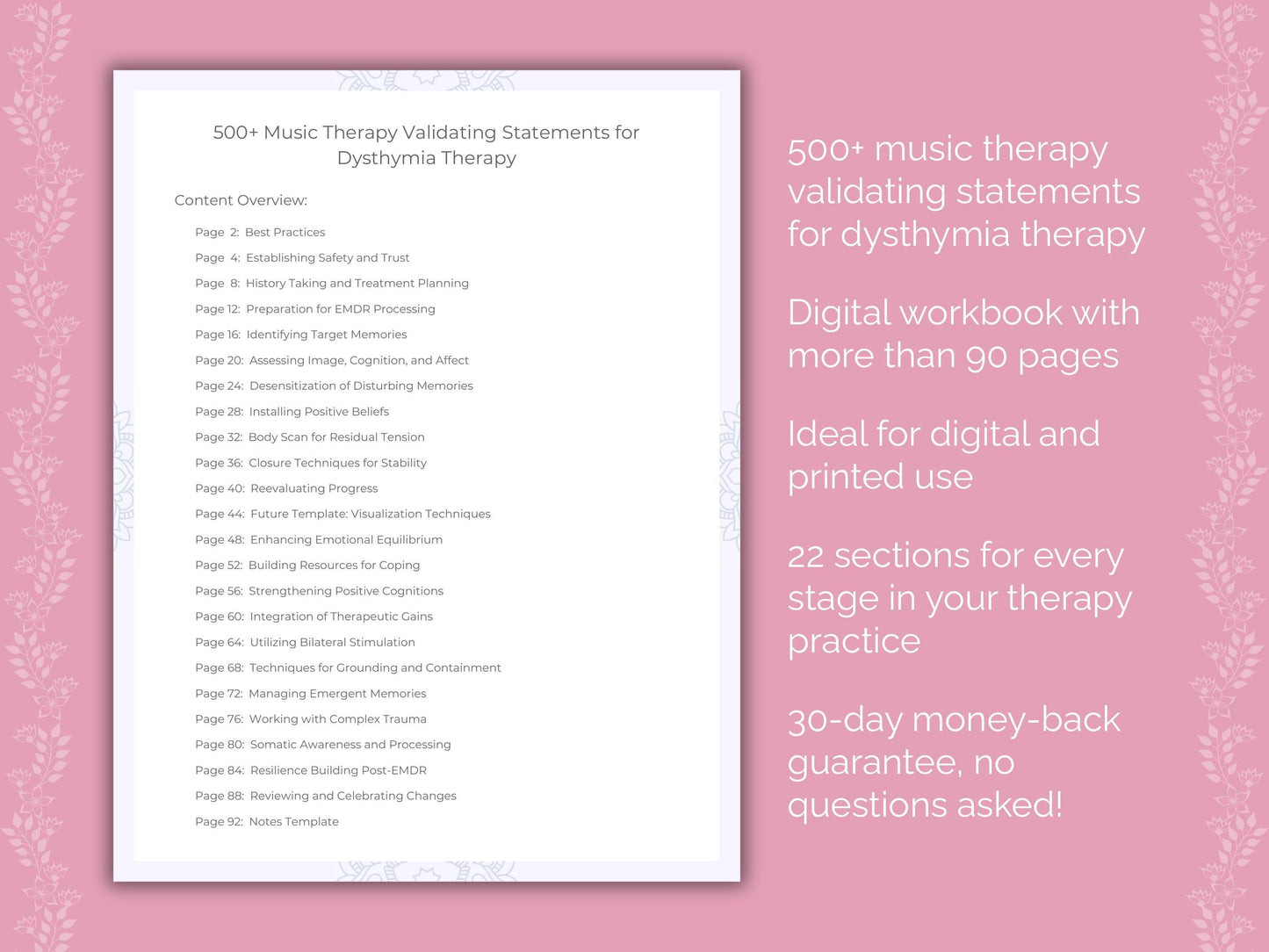 Dysthymia Music Therapy Therapist Worksheets
