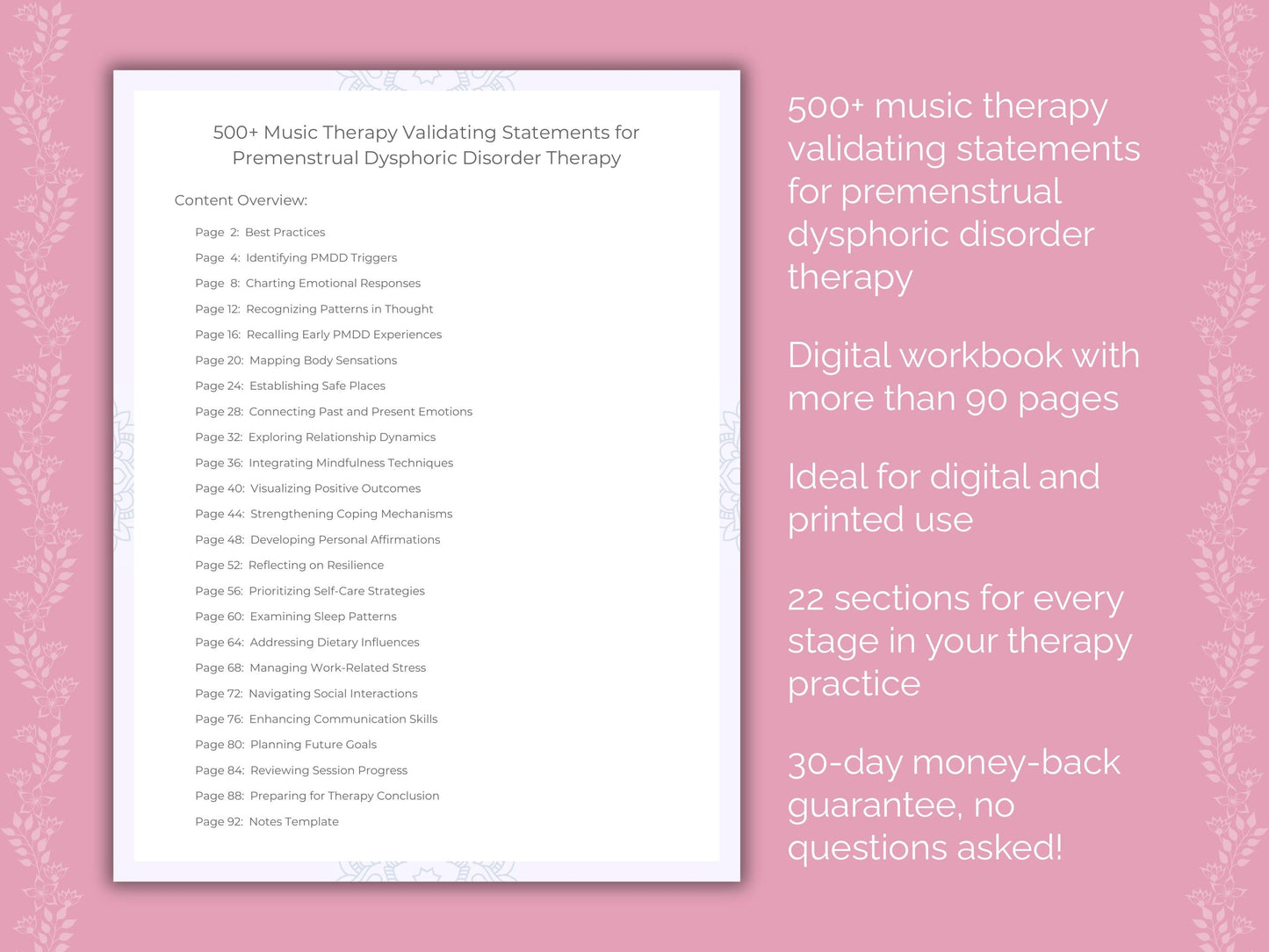 Premenstrual Dysphoric Disorder Music Therapy Therapist Worksheets