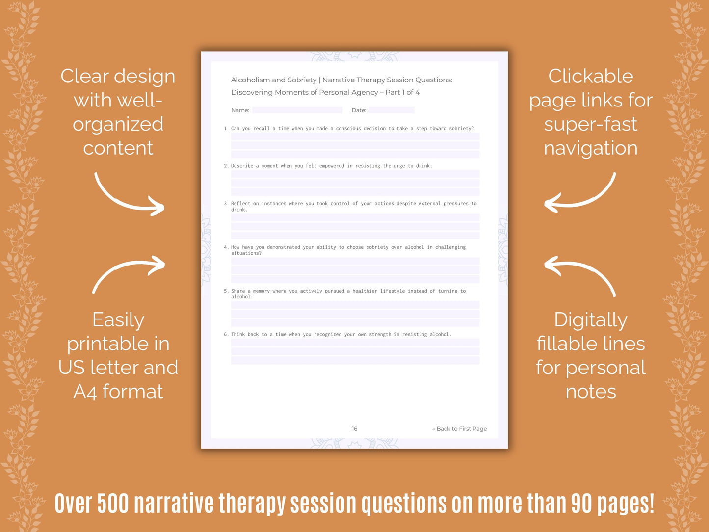 Alcoholism and Sobriety Narrative Therapy Counseling Templates