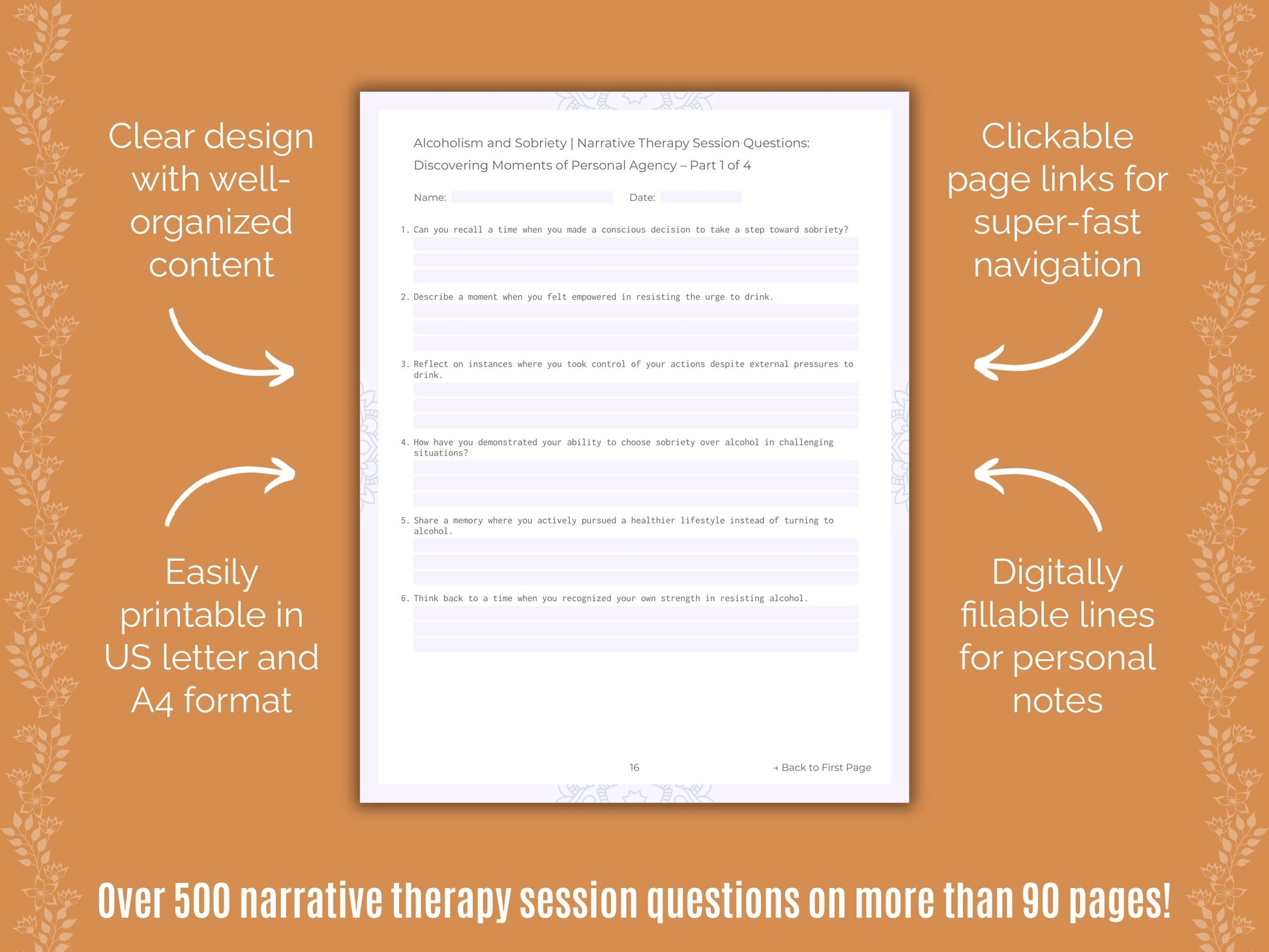 Alcoholism and Sobriety Narrative Therapy Counseling Templates