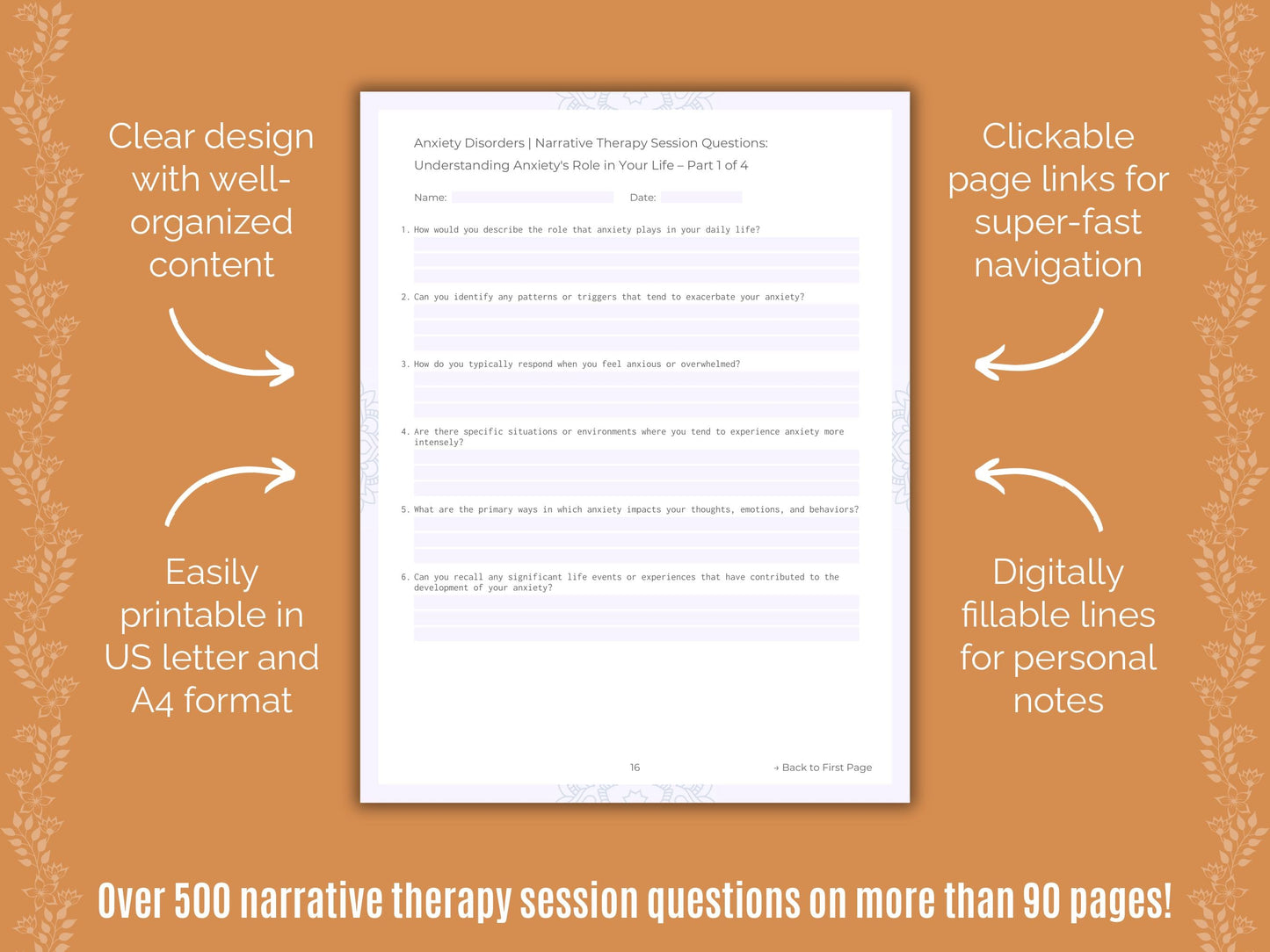 Anxiety Disorders Narrative Therapy Counseling Templates