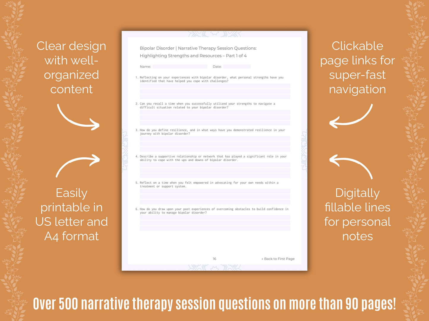 Bipolar Disorder Narrative Therapy Counseling Templates