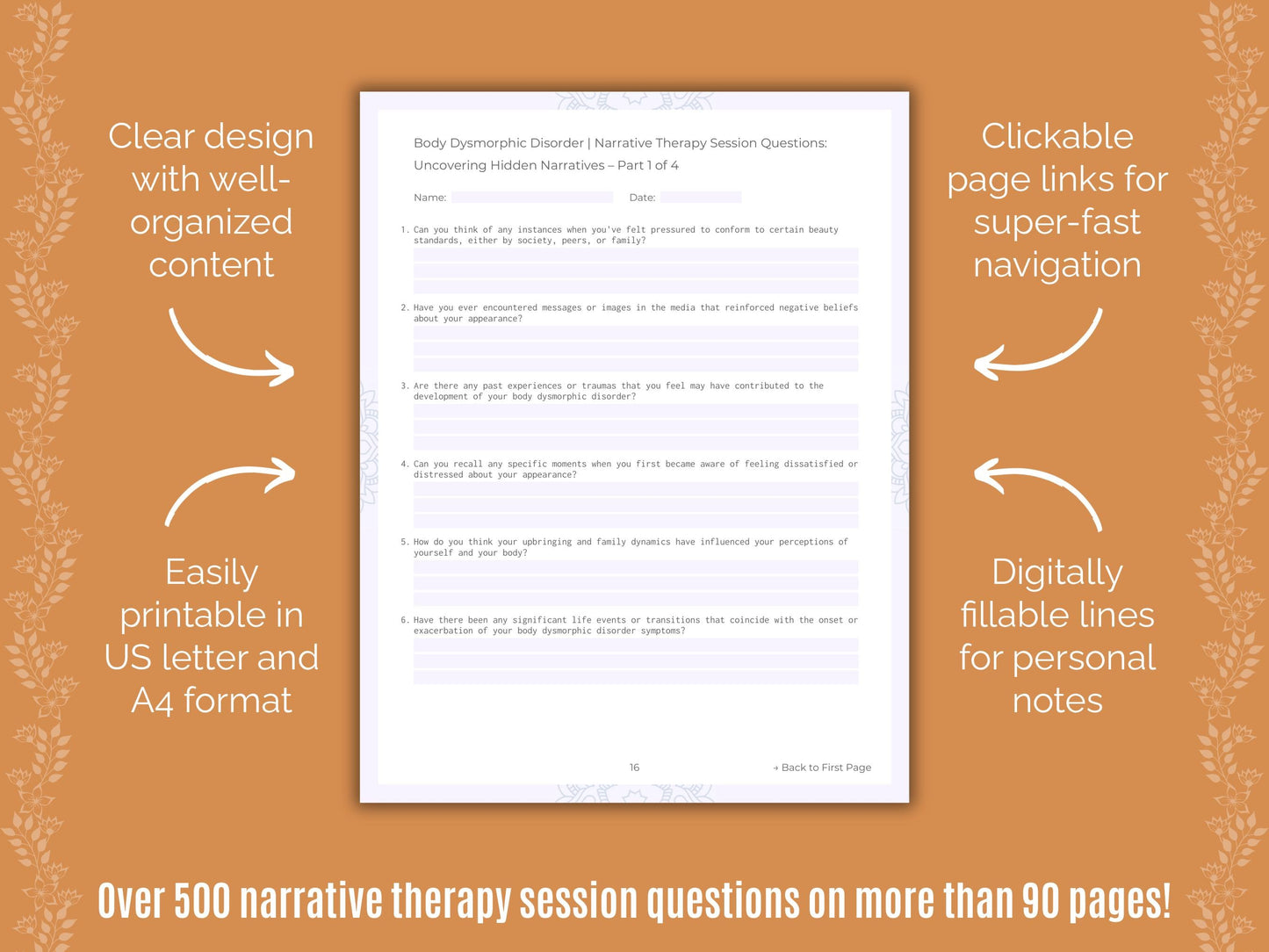 Body Dysmorphic Disorder (BDD) Narrative Therapy Counseling Templates