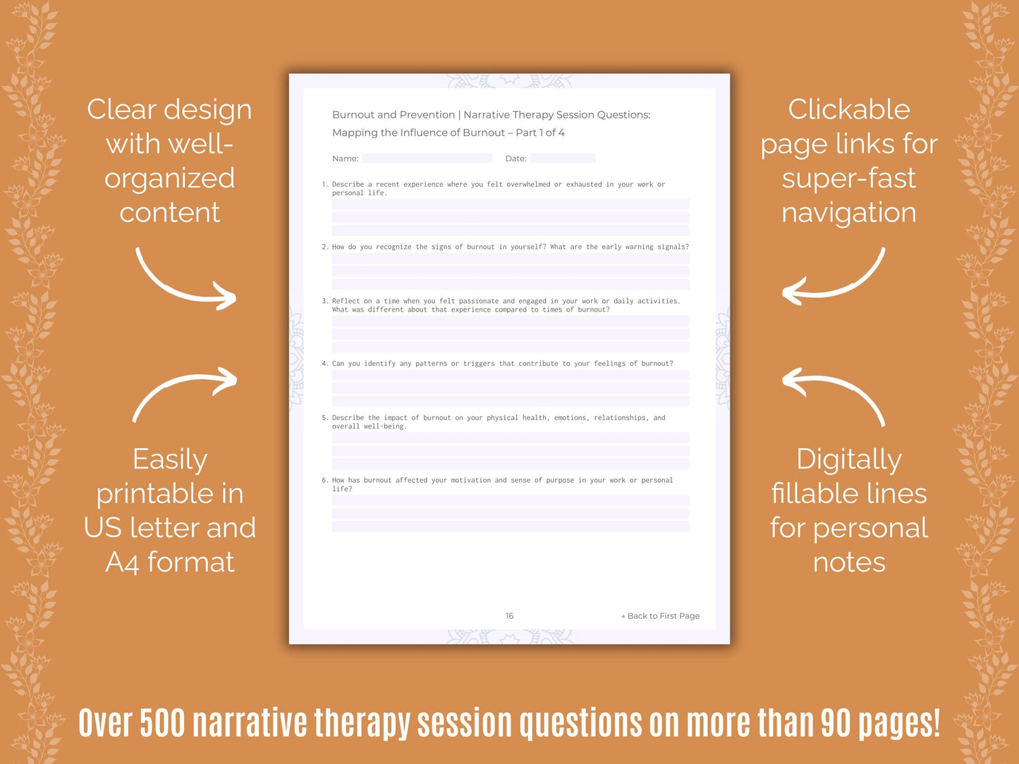 Burnout and Prevention Narrative Therapy Counseling Templates