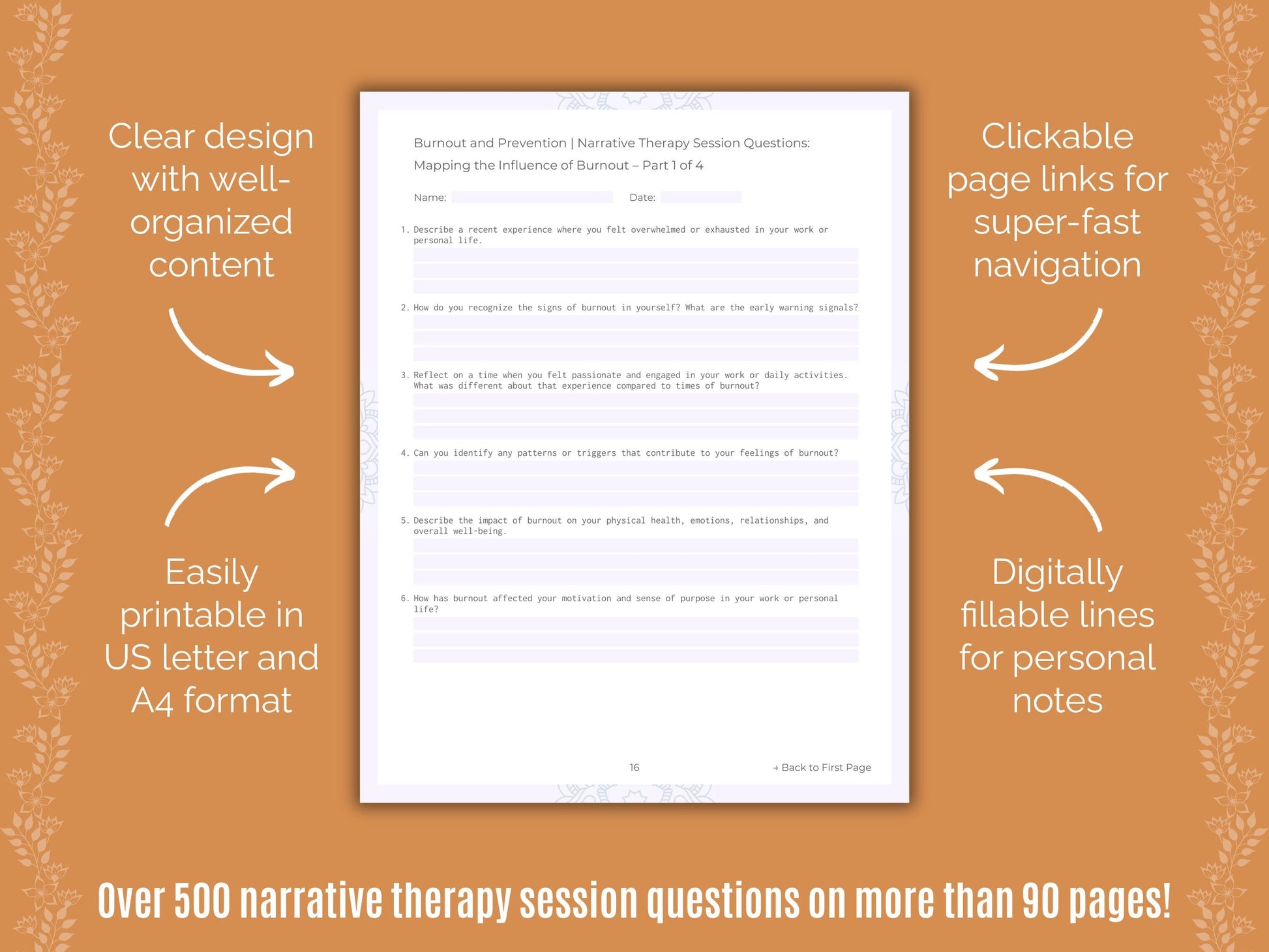 Burnout and Prevention Narrative Therapy Counseling Templates