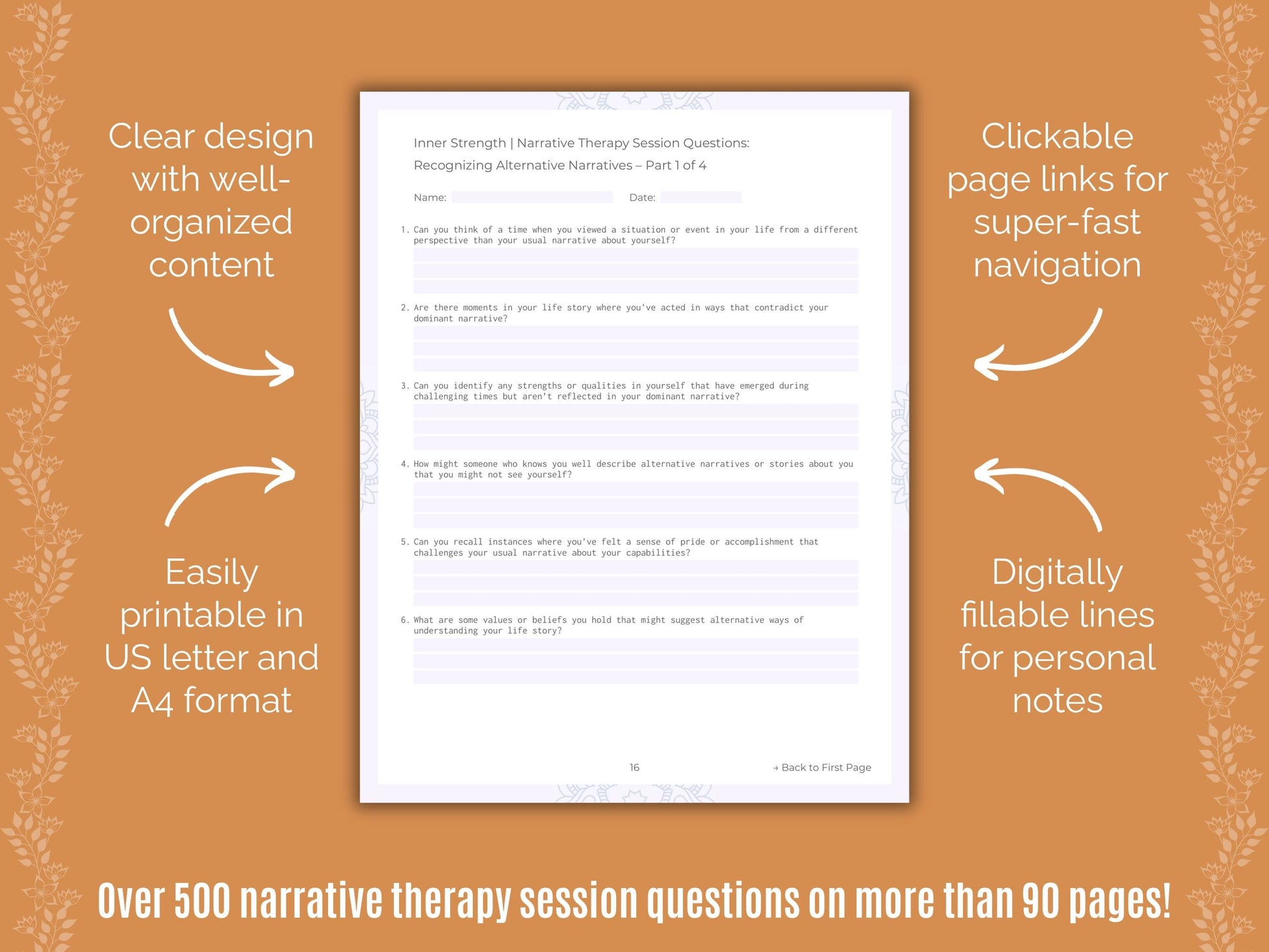 Inner Strength Narrative Therapy Counseling Templates