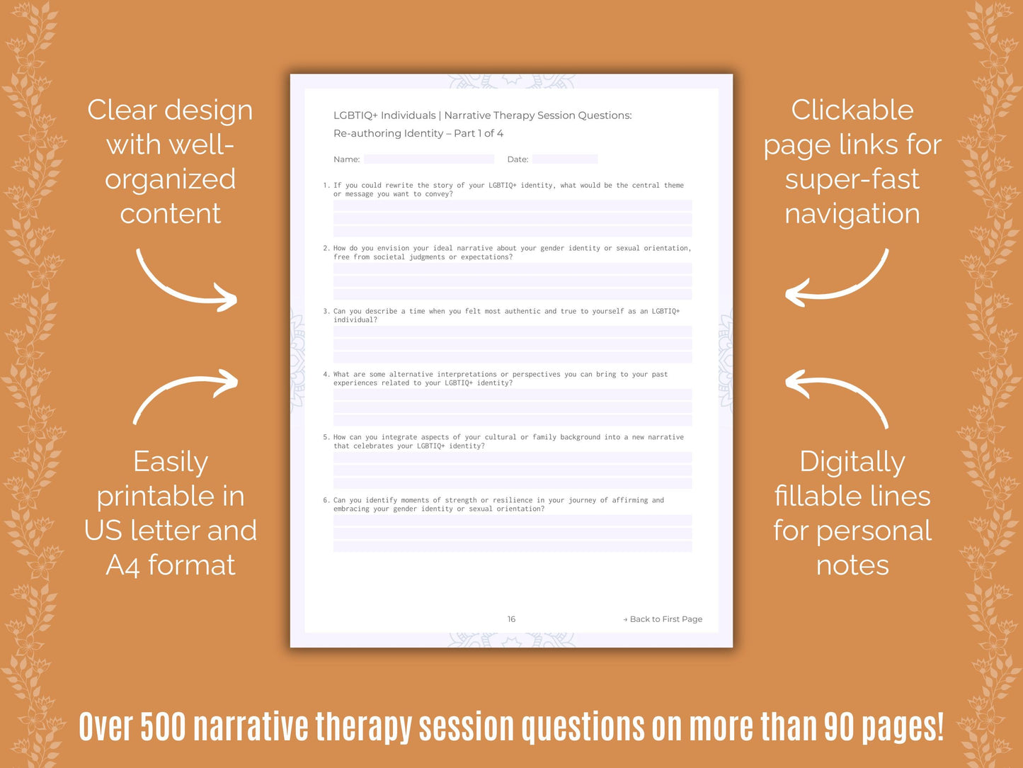 LGBTIQ+ Individuals Narrative Therapy Counseling Templates