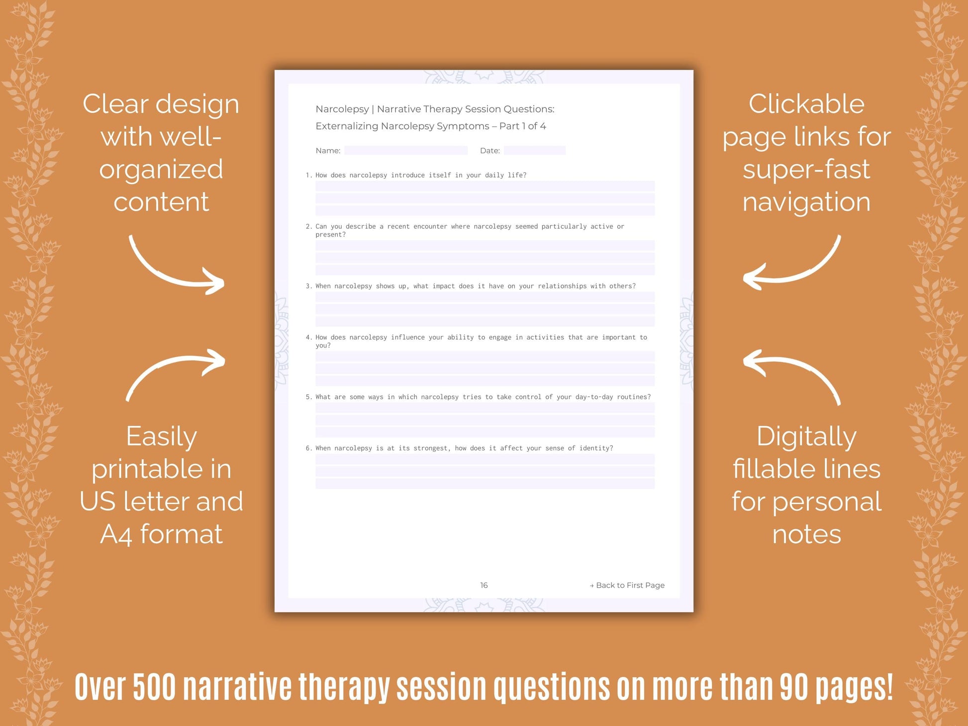 Narcolepsy Narrative Therapy Counseling Templates