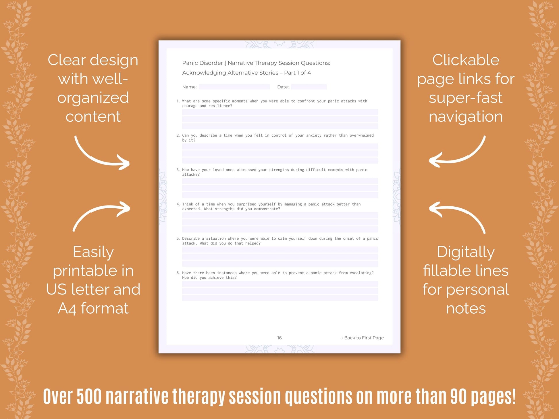 Panic Disorder Narrative Therapy Counseling Templates