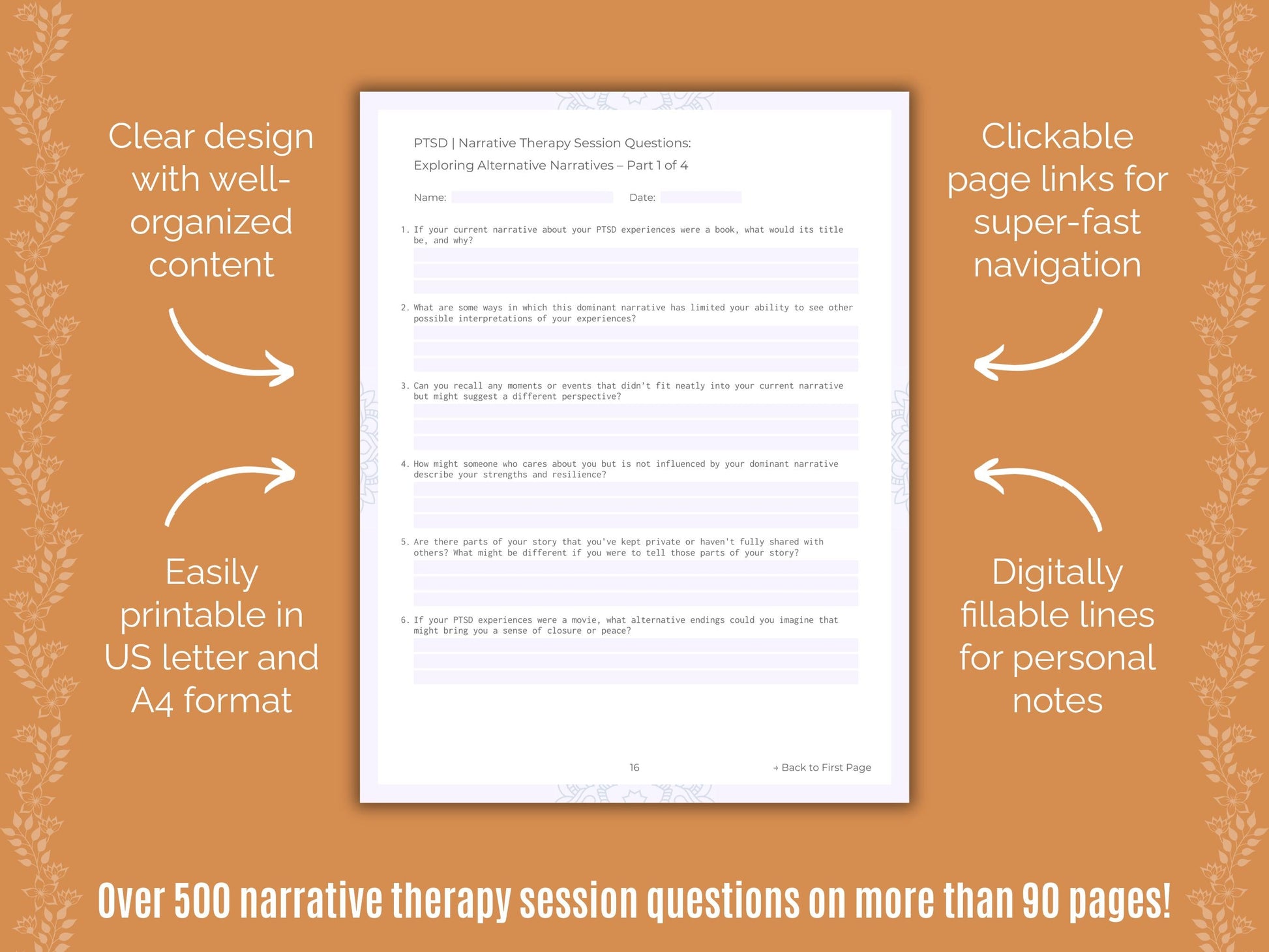 Post-Traumatic Stress Disorder (PTSD) Narrative Therapy Counseling Templates