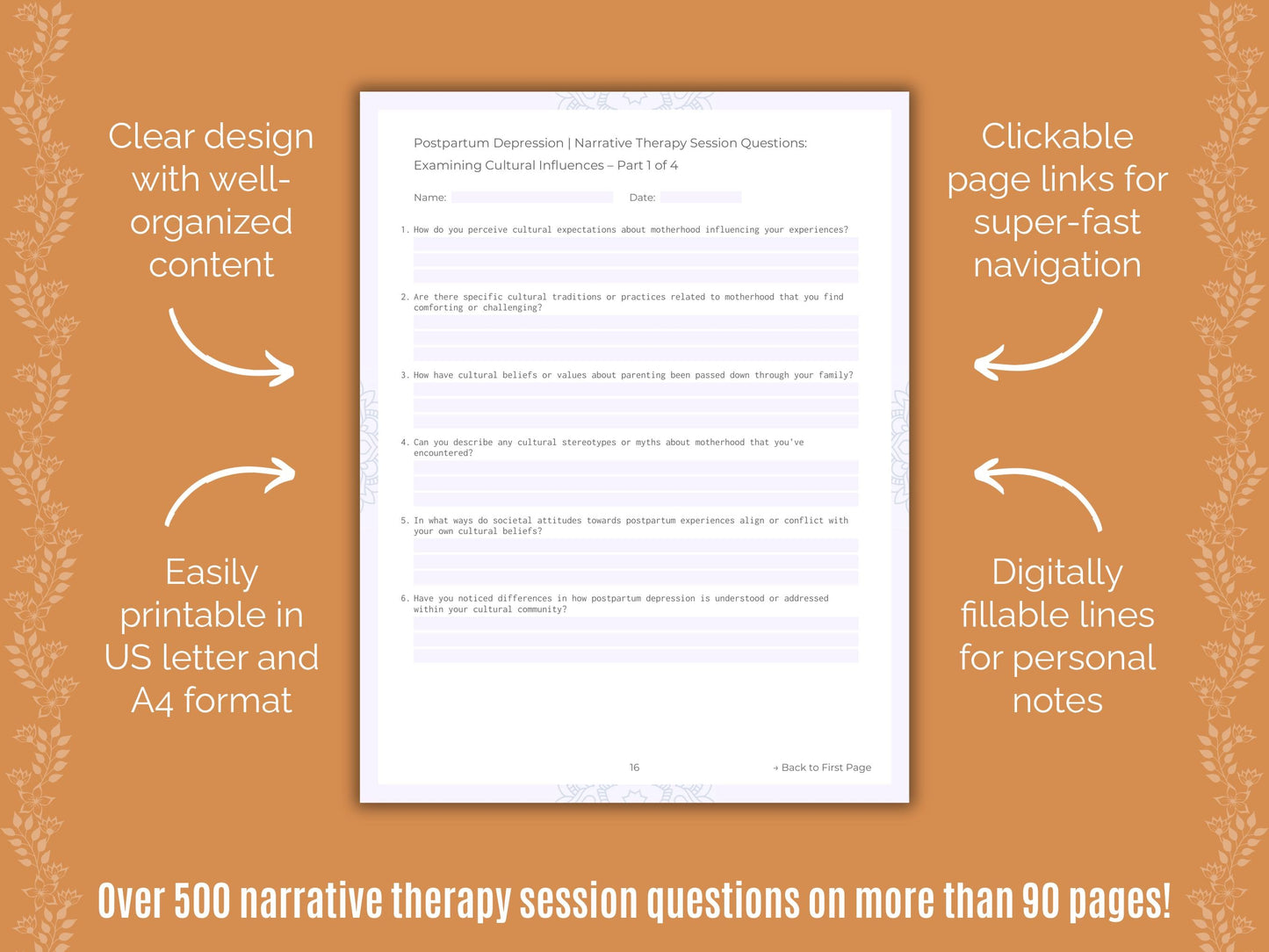 Postpartum Depression Narrative Therapy Counseling Templates