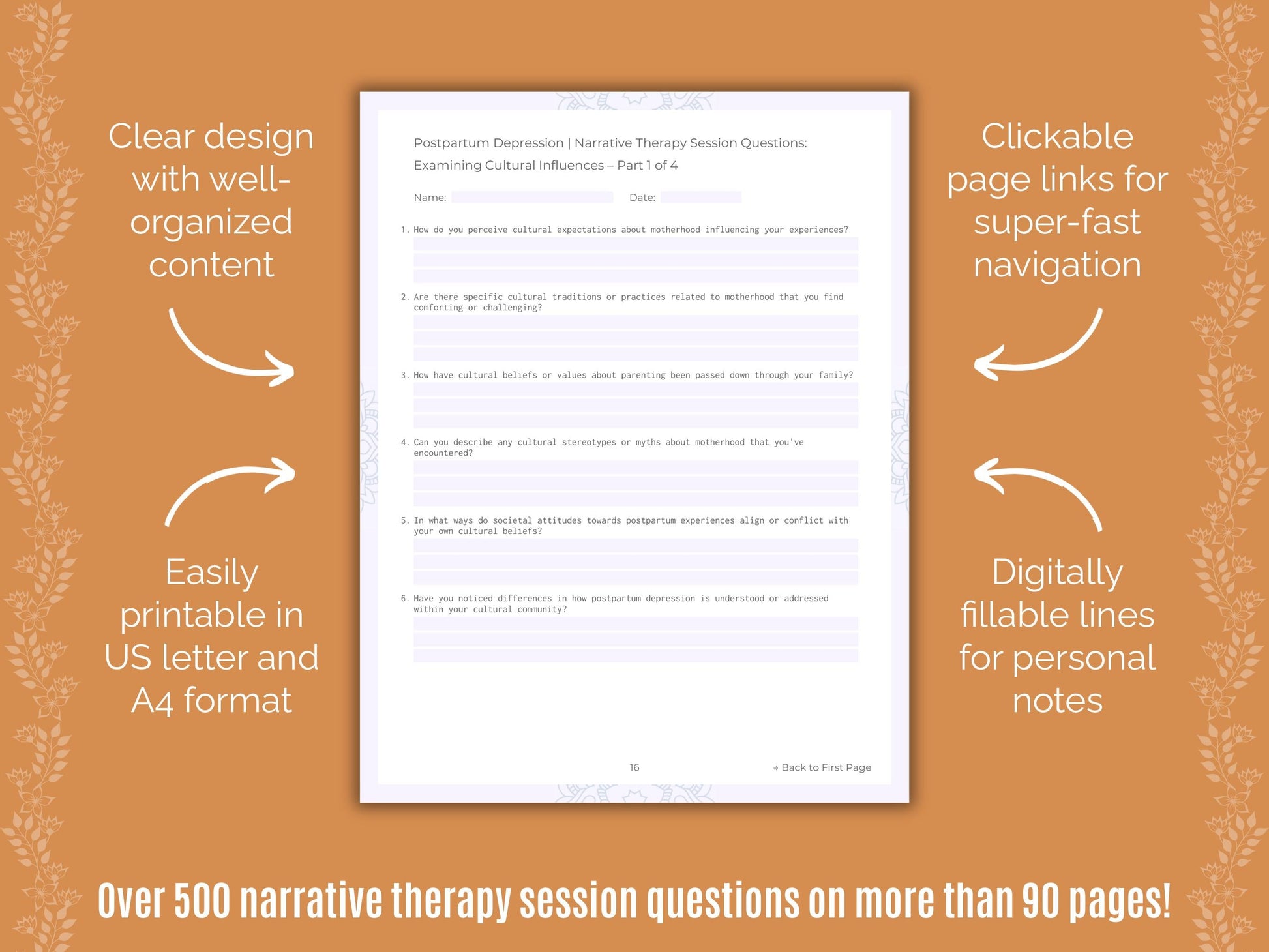 Postpartum Depression Narrative Therapy Counseling Templates