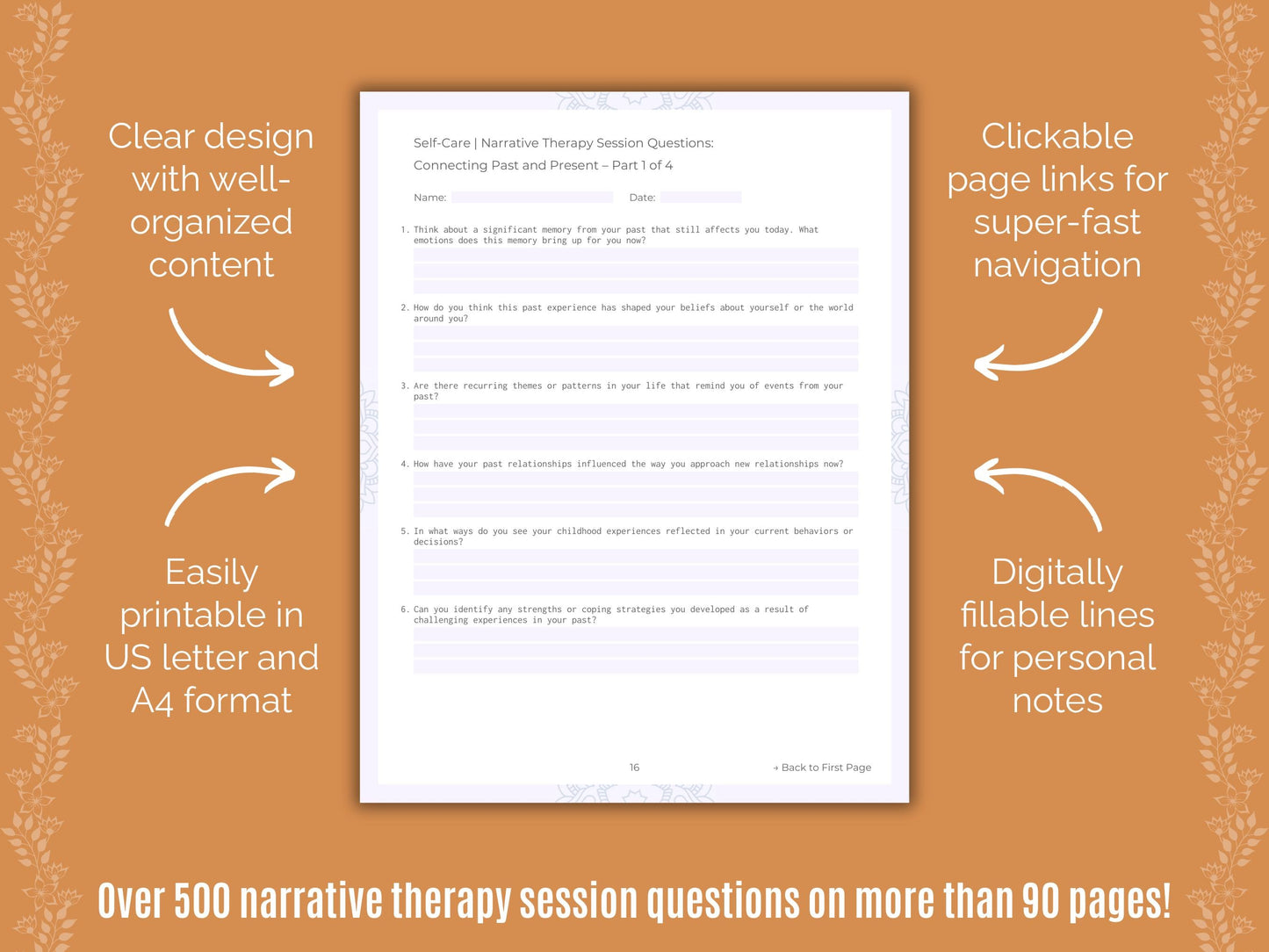 Self-Care Narrative Therapy Counseling Templates