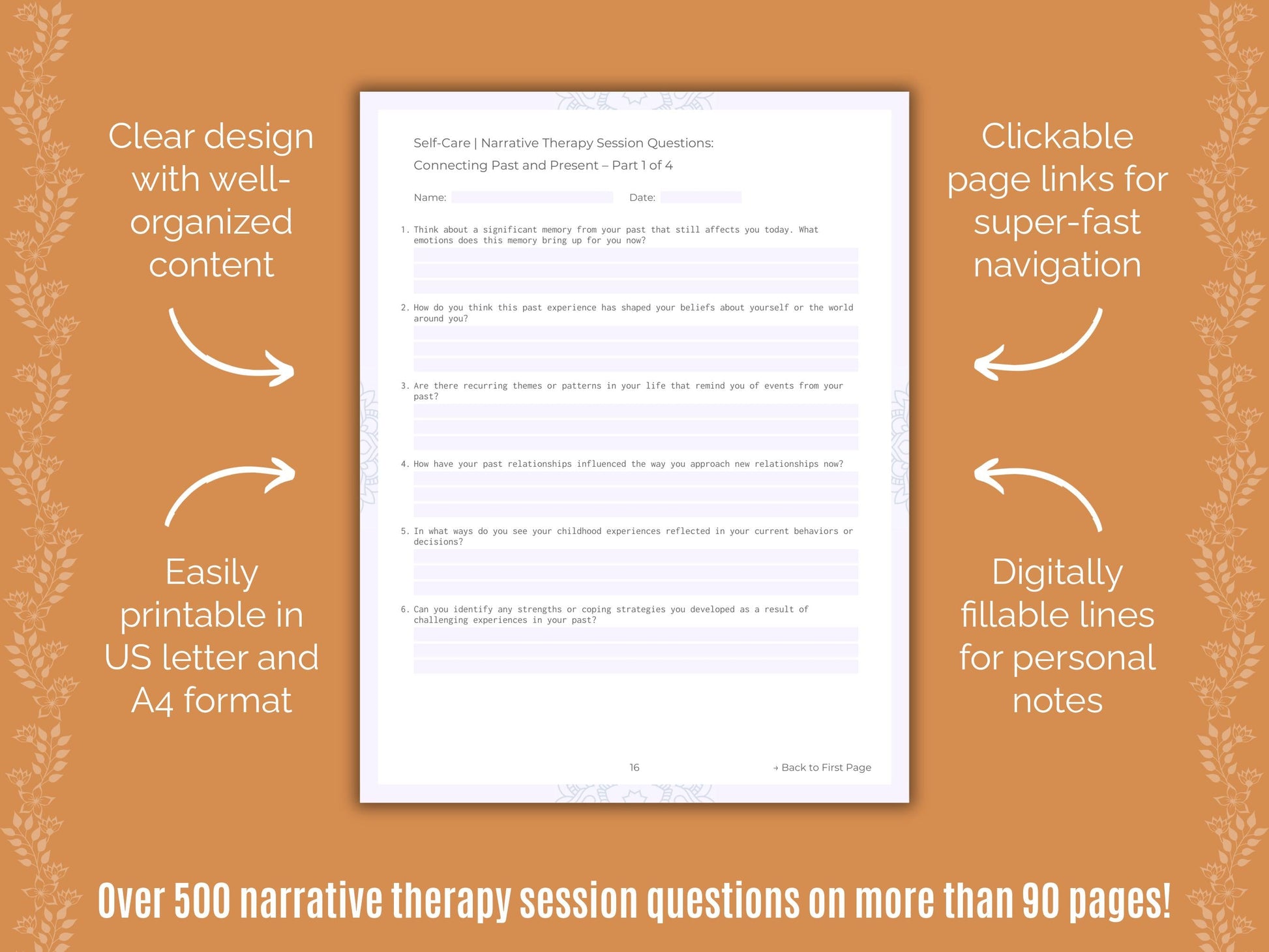 Self-Care Narrative Therapy Counseling Templates