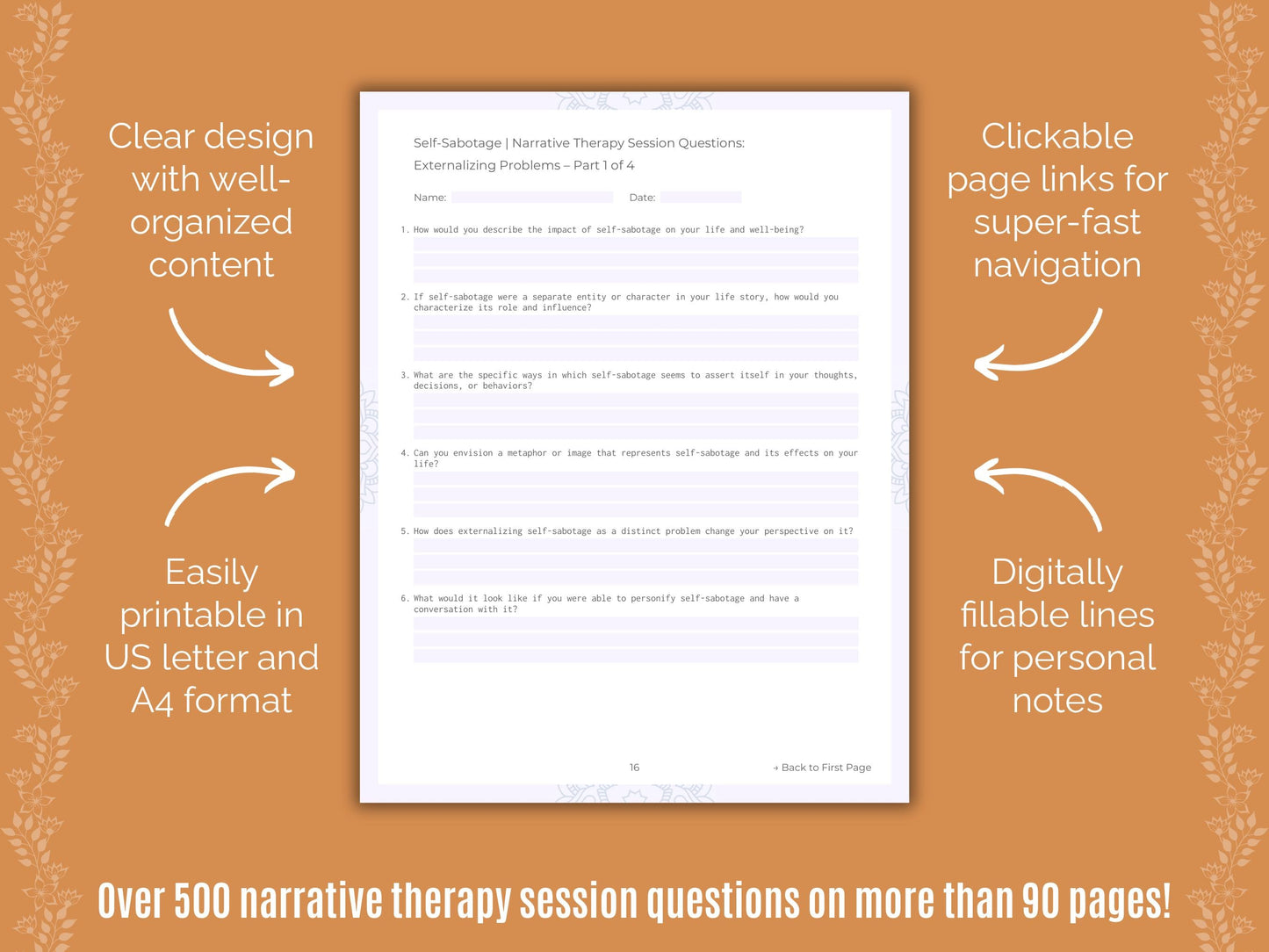 Self-Sabotage Narrative Therapy Counseling Templates