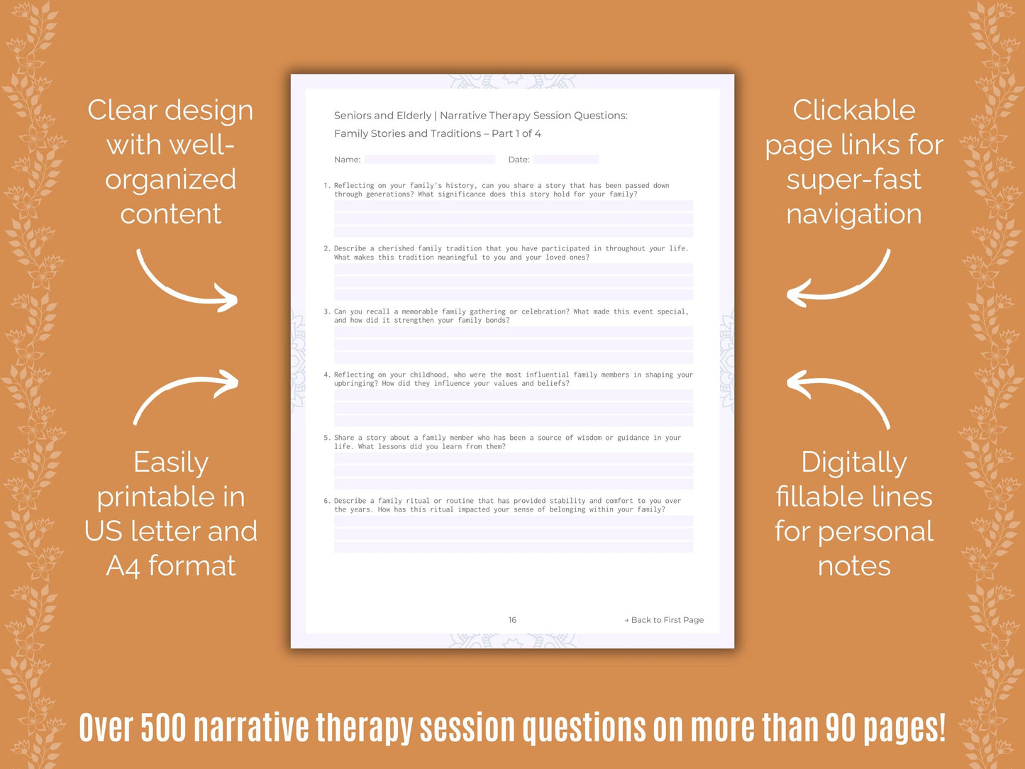 Seniors and Elderly Narrative Therapy Counseling Templates