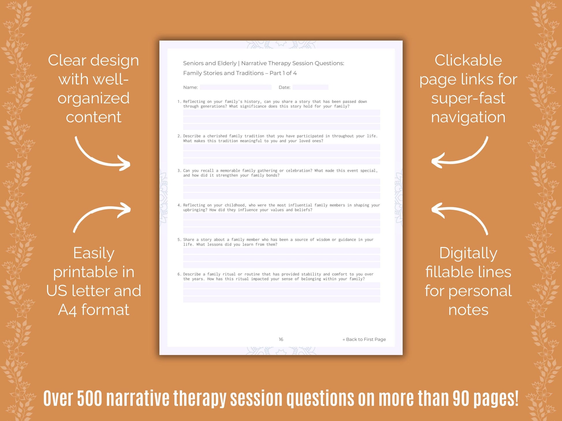 Seniors and Elderly Narrative Therapy Counseling Templates