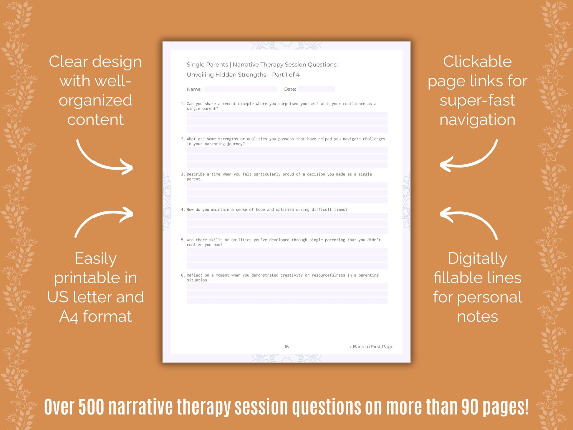 Single Parents Narrative Therapy Counseling Templates