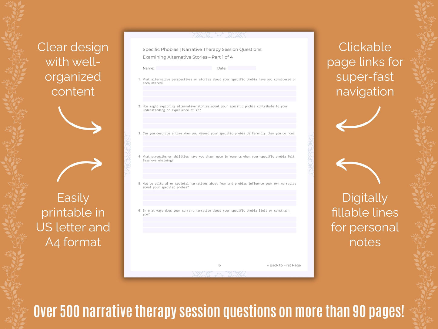 Specific Phobias Narrative Therapy Counseling Templates