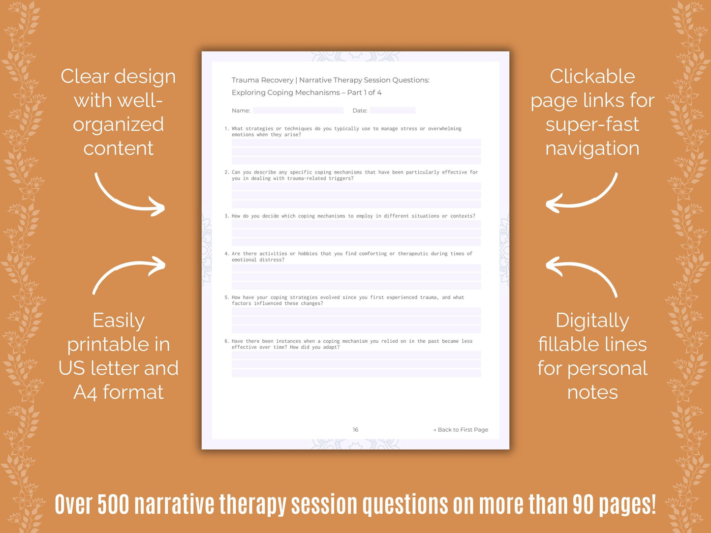 Trauma Recovery Narrative Therapy Counseling Templates