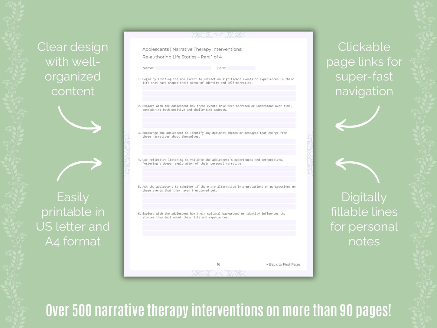 Adolescents Narrative Therapy Counseling Templates