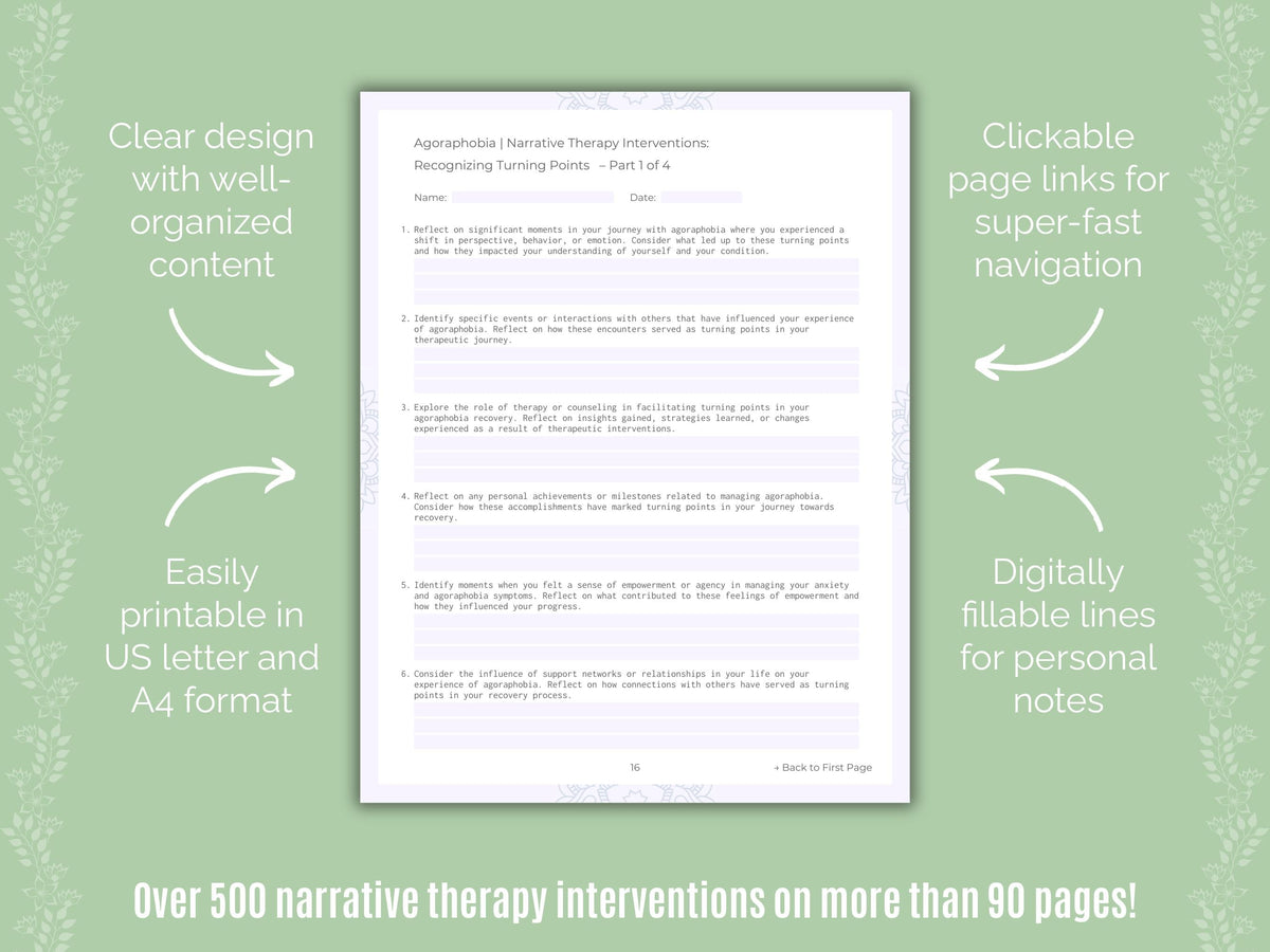 Agoraphobia Narrative Therapy Counseling Templates