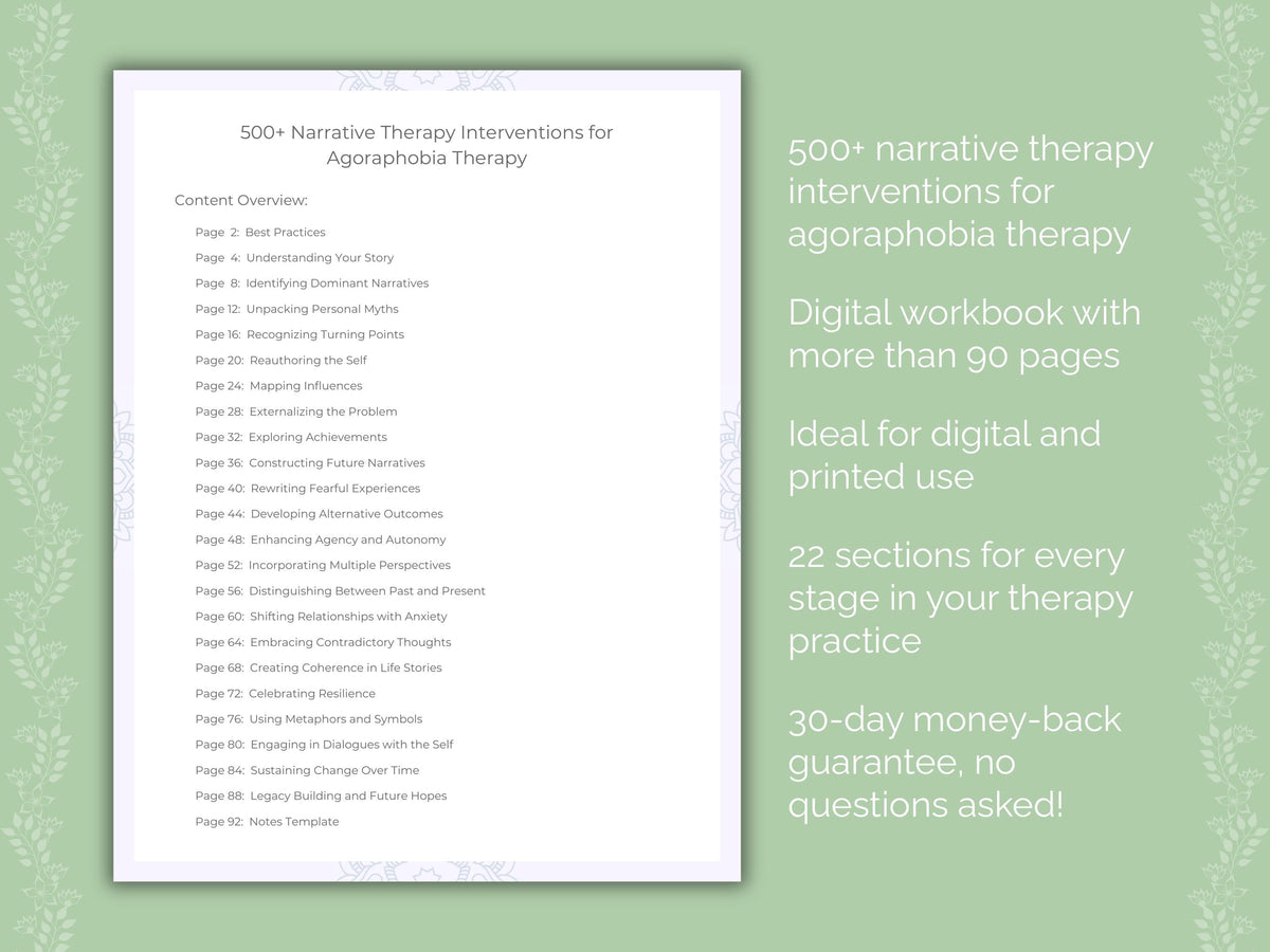 Agoraphobia Narrative Therapy Therapist Worksheets