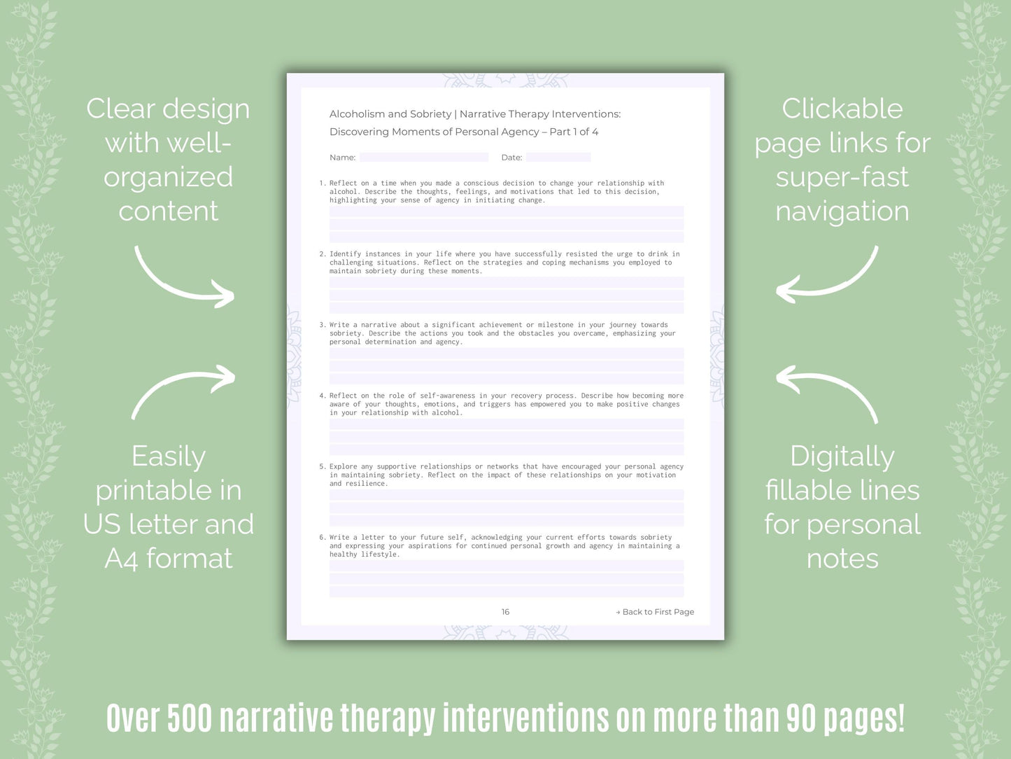 Alcoholism and Sobriety Narrative Therapy Counseling Templates