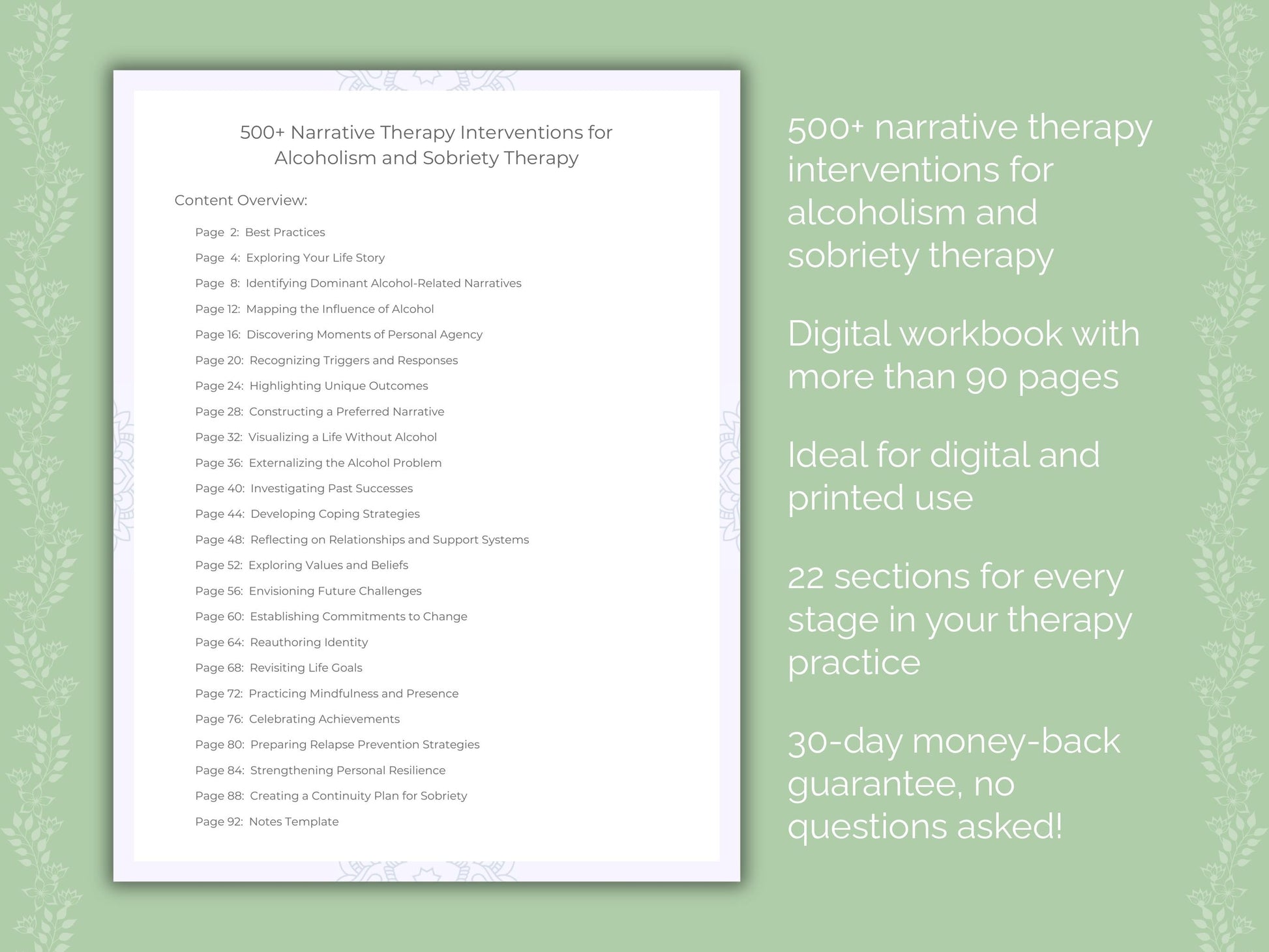 Alcoholism and Sobriety Narrative Therapy Therapist Worksheets