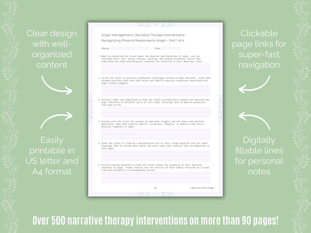 Anger Management Narrative Therapy Counseling Templates
