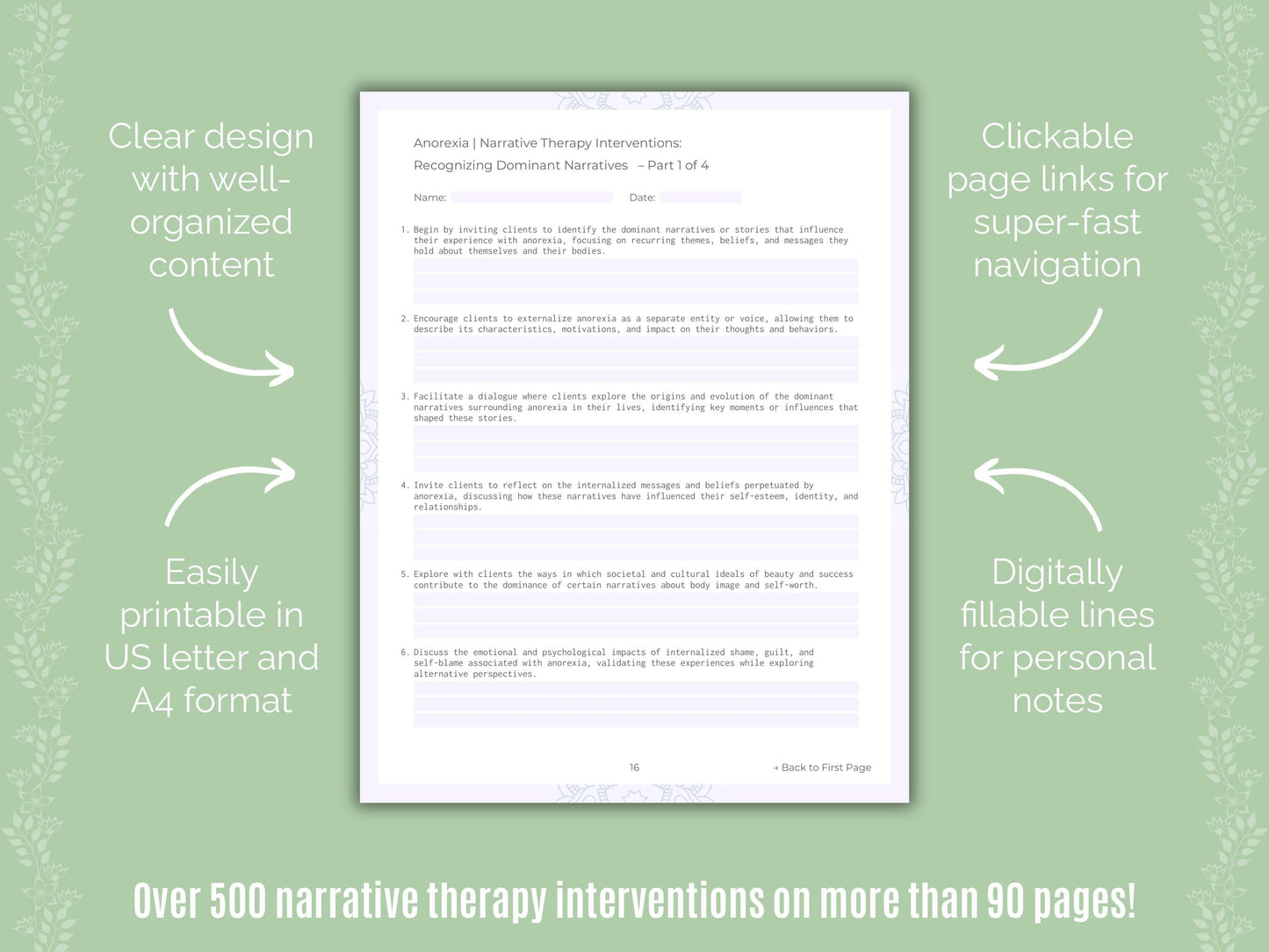 Anorexia Narrative Therapy Counseling Templates