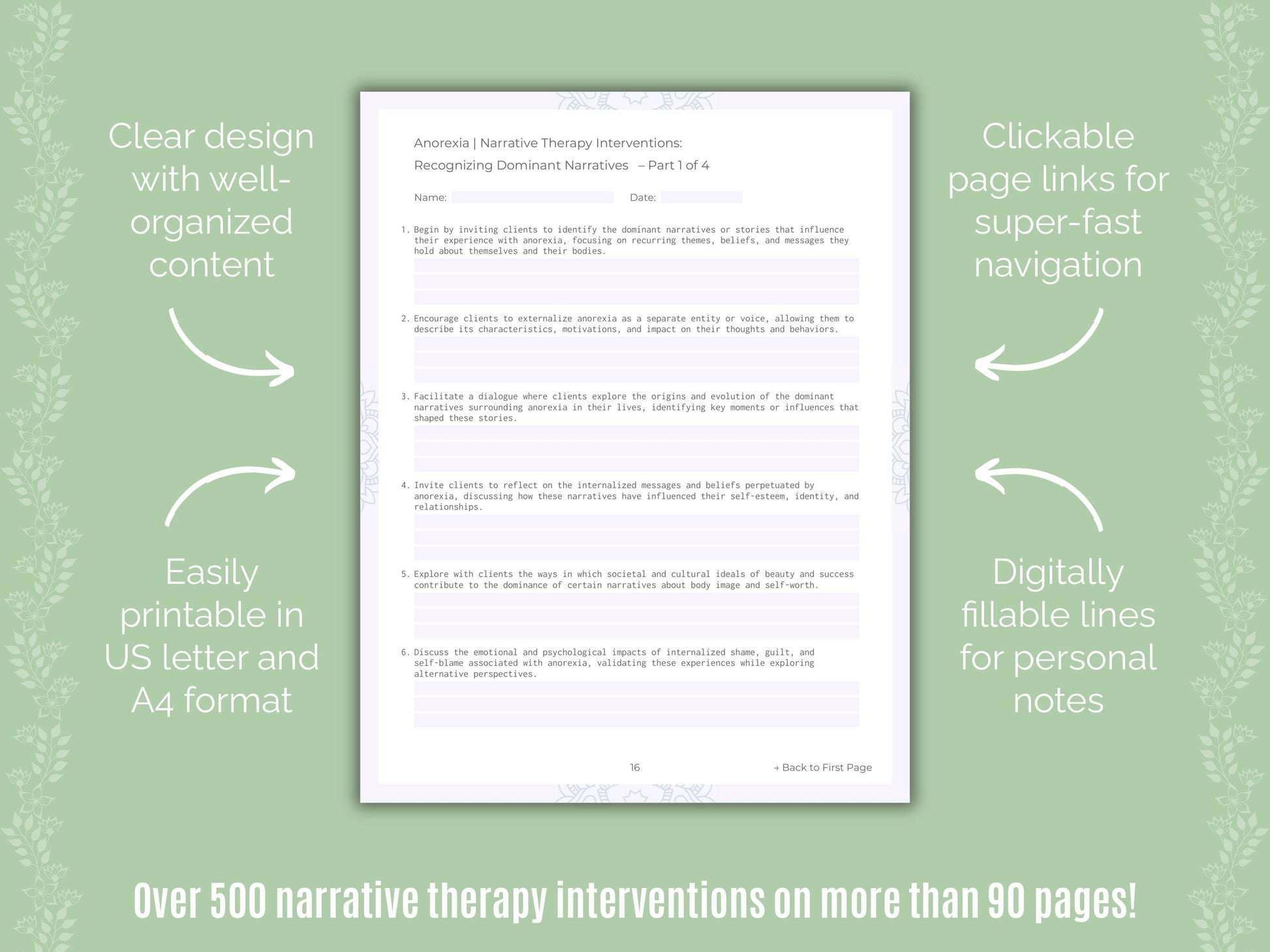 Anorexia Narrative Therapy Counseling Templates