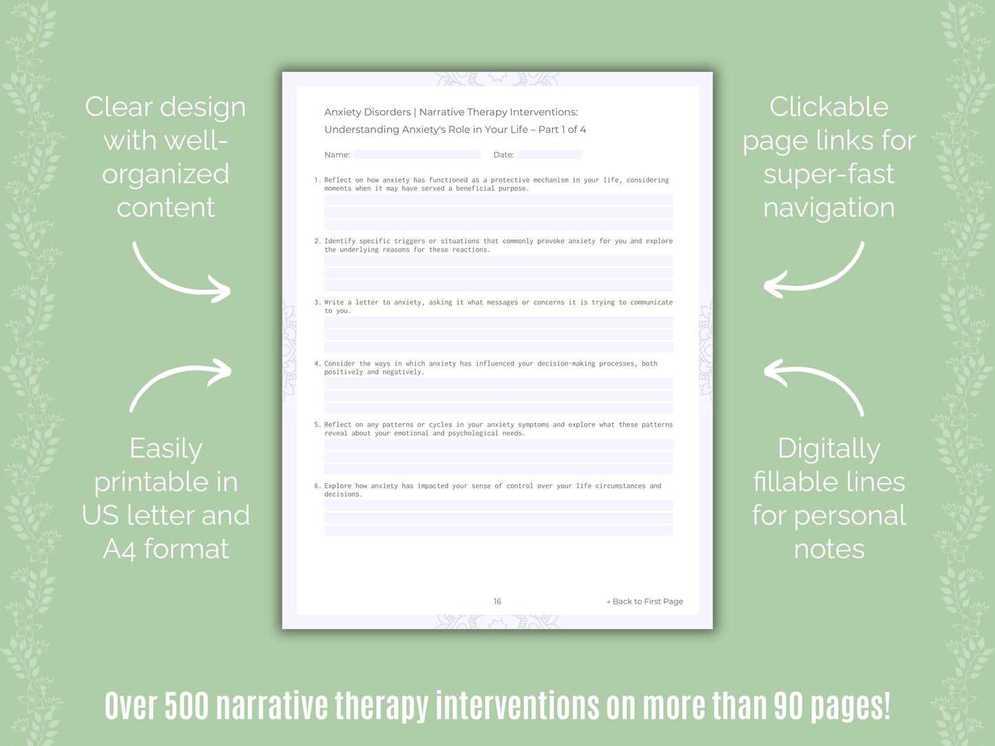 Anxiety Disorders Narrative Therapy Counseling Templates